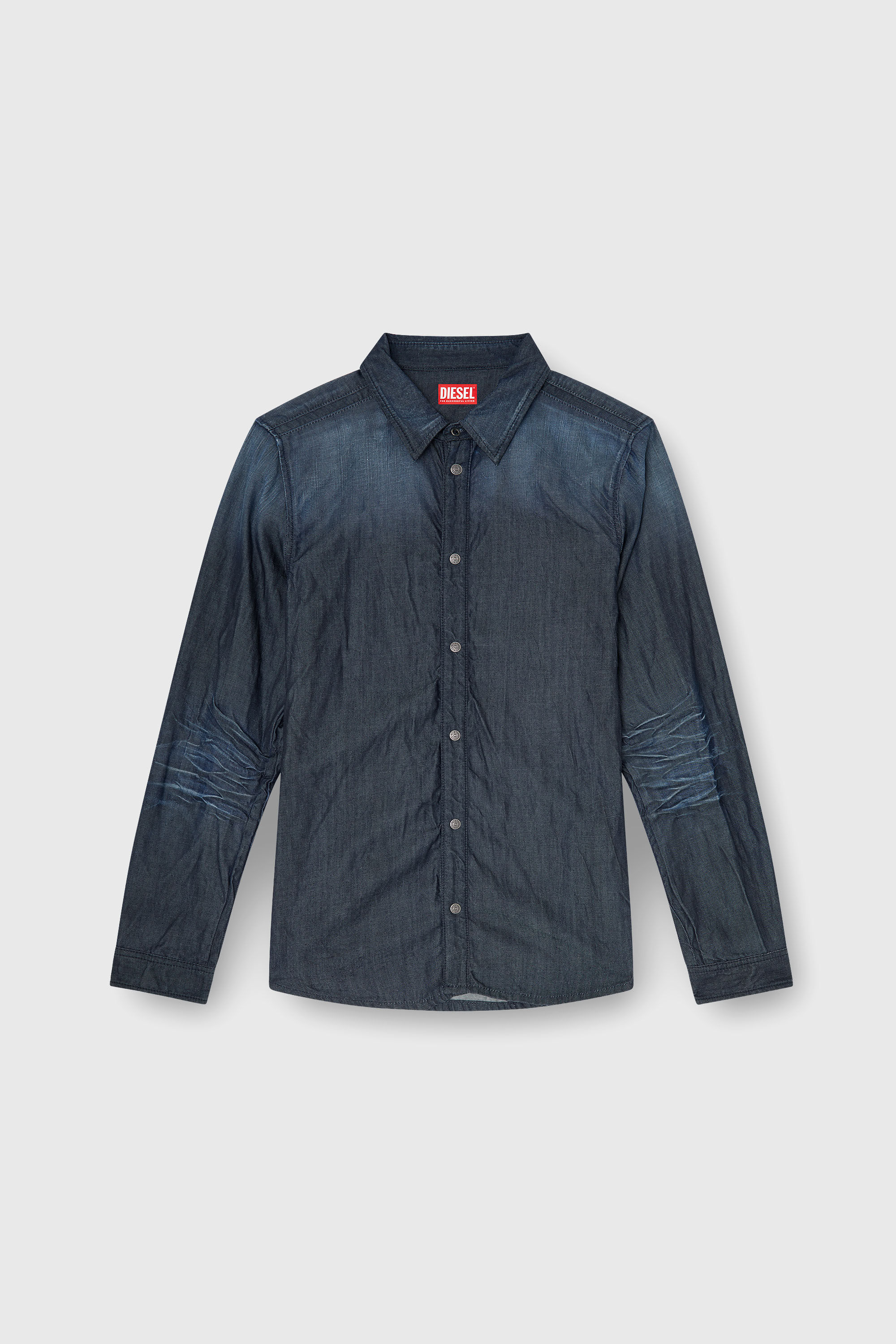 Diesel - D-SYNAR-FSJ1, Herren Hemd aus geknittertem Denim in Dunkelblau - 2