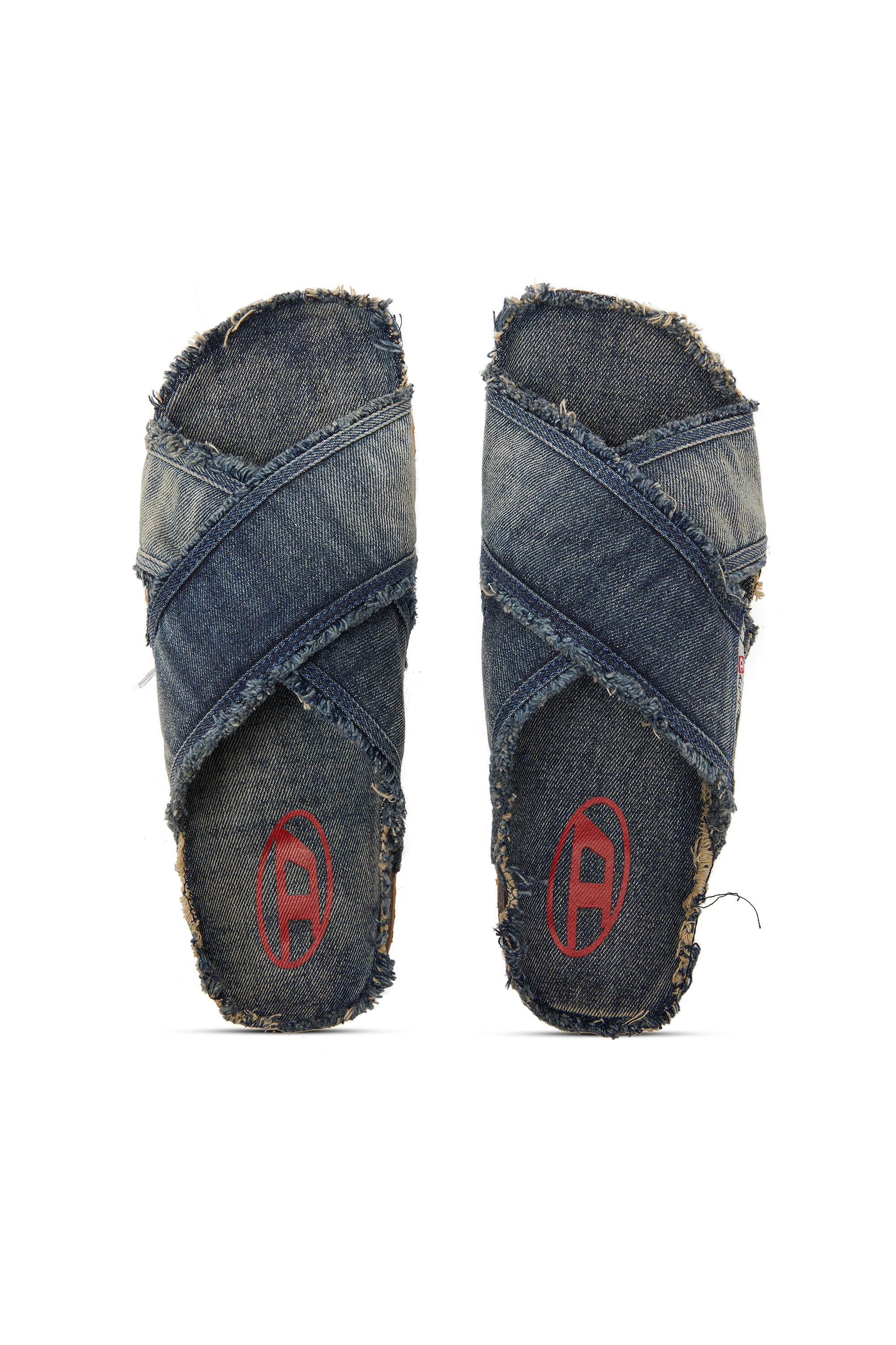 Diesel - D-WOODSTOCK CROSS, Herren D-Woodstock-Crossover-Slides in ausgefranstem Denim in Mittelblau - 4