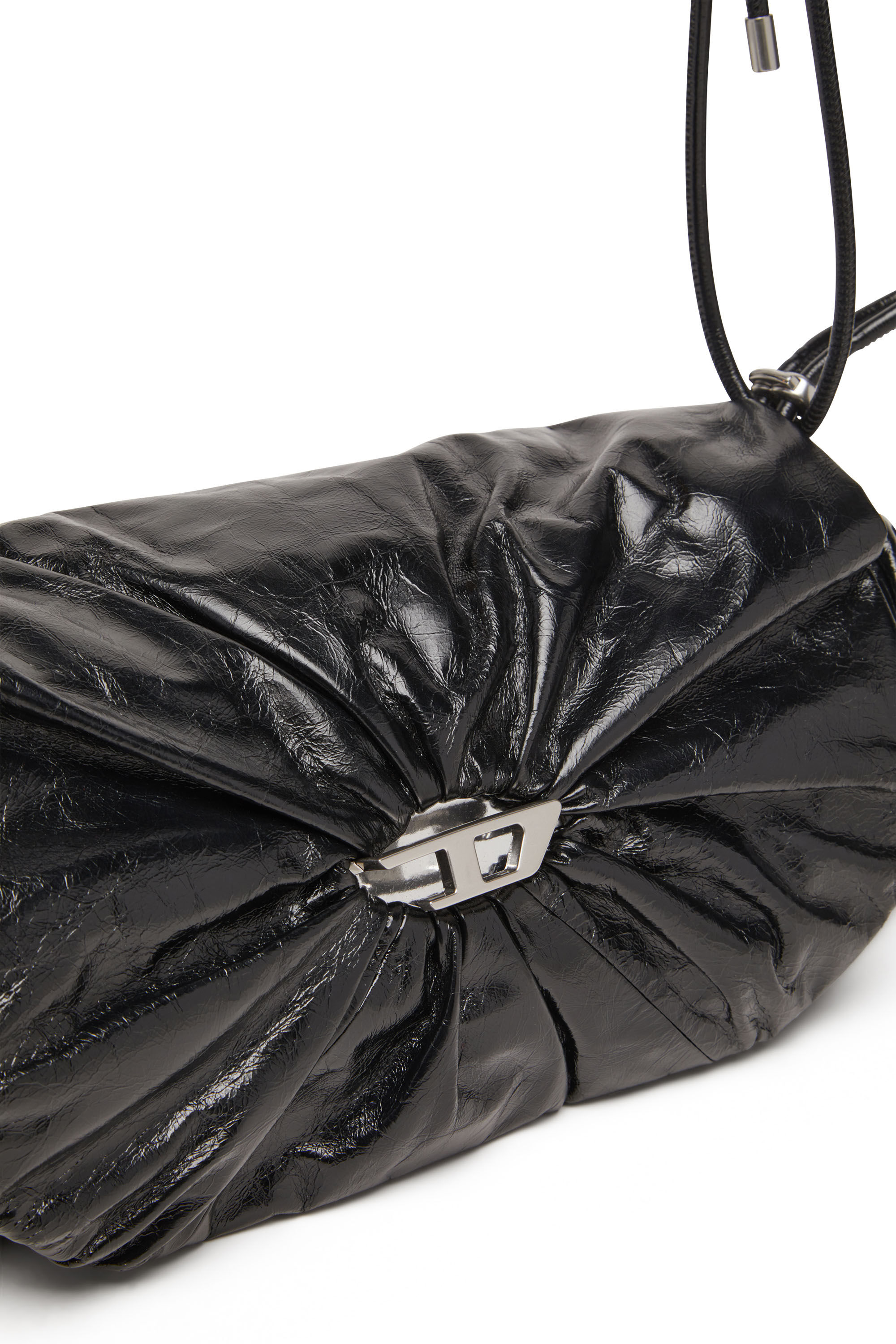 Diesel - SCRUNCH-D SHOULDER M, Damen Scrunch-D M-Schultertasche aus glänzendem Leder in Schwarz - 2