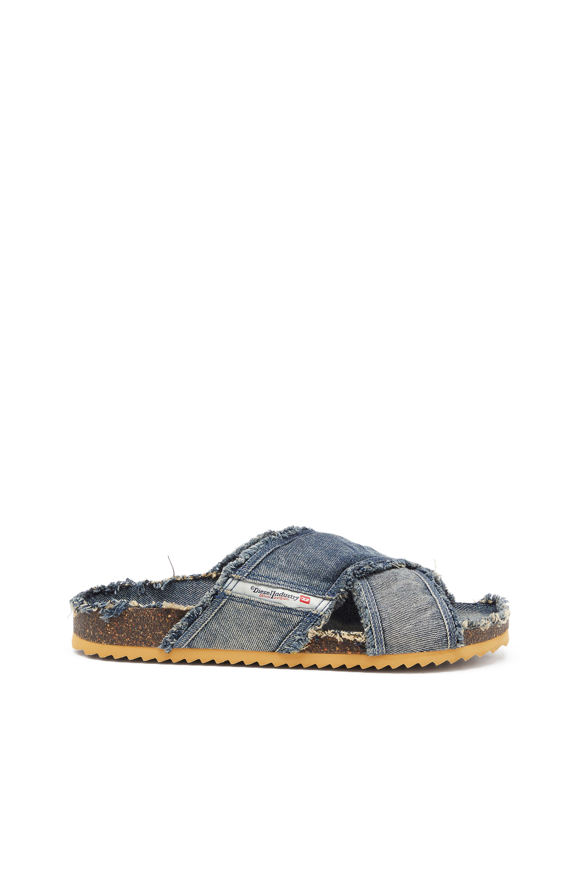 Diesel - D-WOODSTOCK CROSS, Herren D-Woodstock-Crossover-Slides in ausgefranstem Denim in Mittelblau - 1