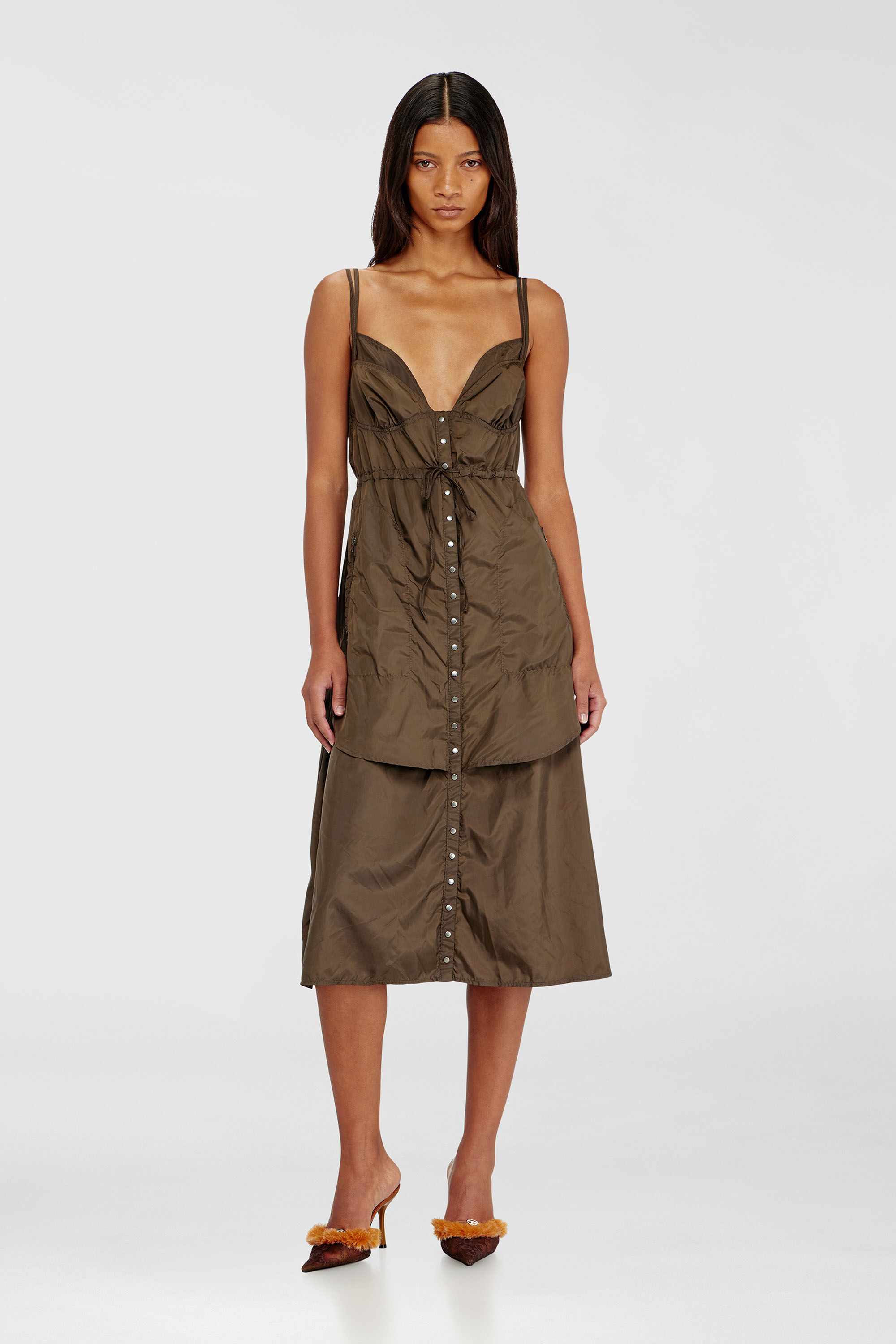 Diesel - D-OROTEA-T1, Damen Leichtes Nylonkleid mit Lagen-Design in Braun - 3