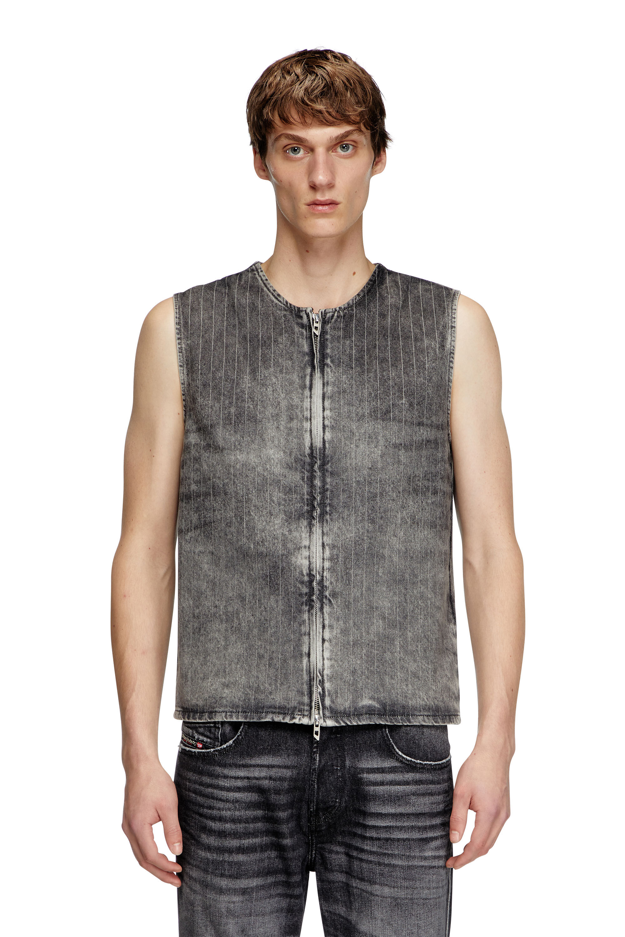 Diesel - D-SUND-S, Unisex Weste aus Denim mit Nadelstreifen in Grau - 3