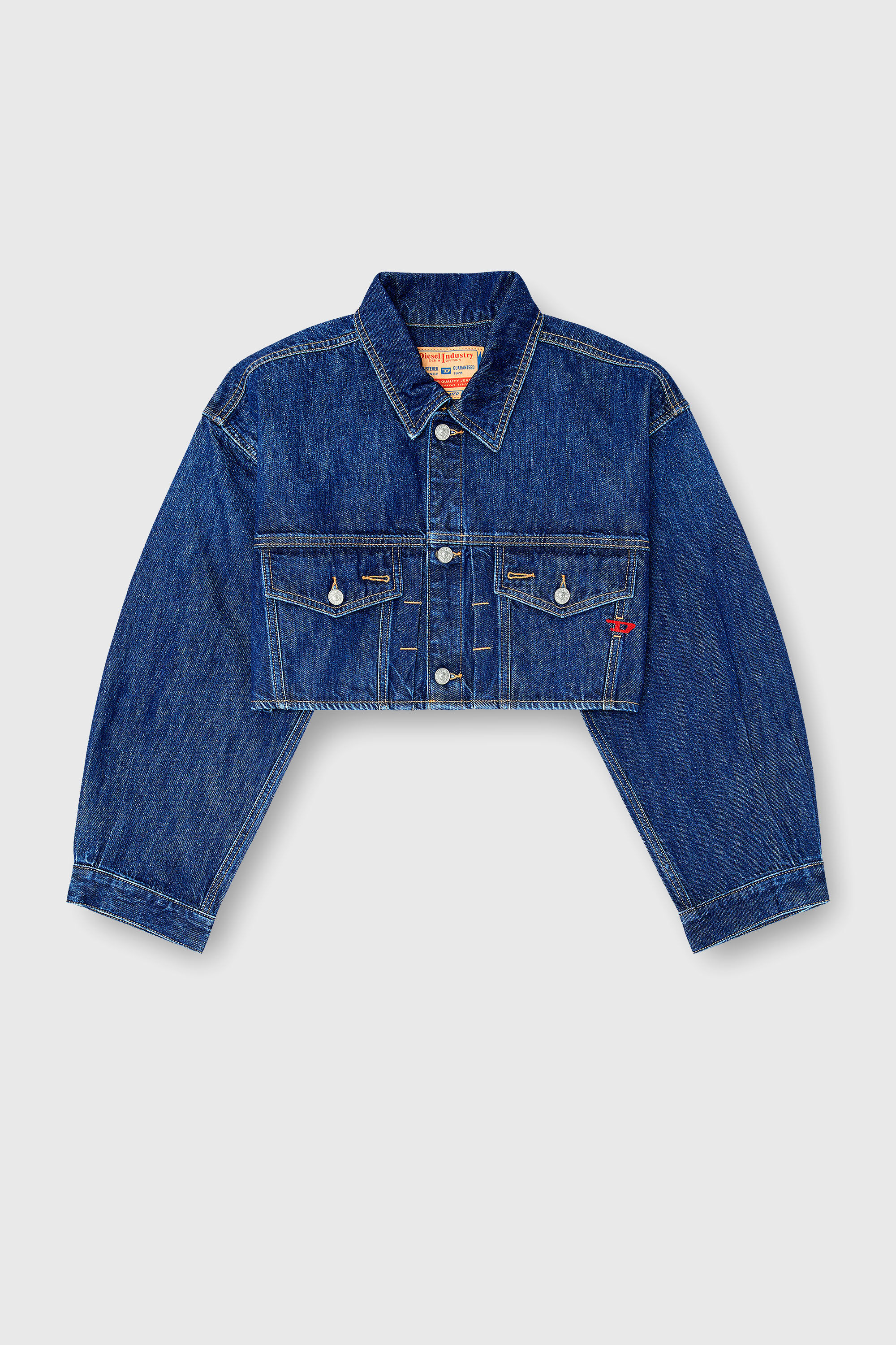Diesel - DE-MALLEY, Damen Cropped oversized denim trucker jacket

&Uuml;bergro&szlig;e cropped Denim-Truckerjacke in Mittelblau - 2