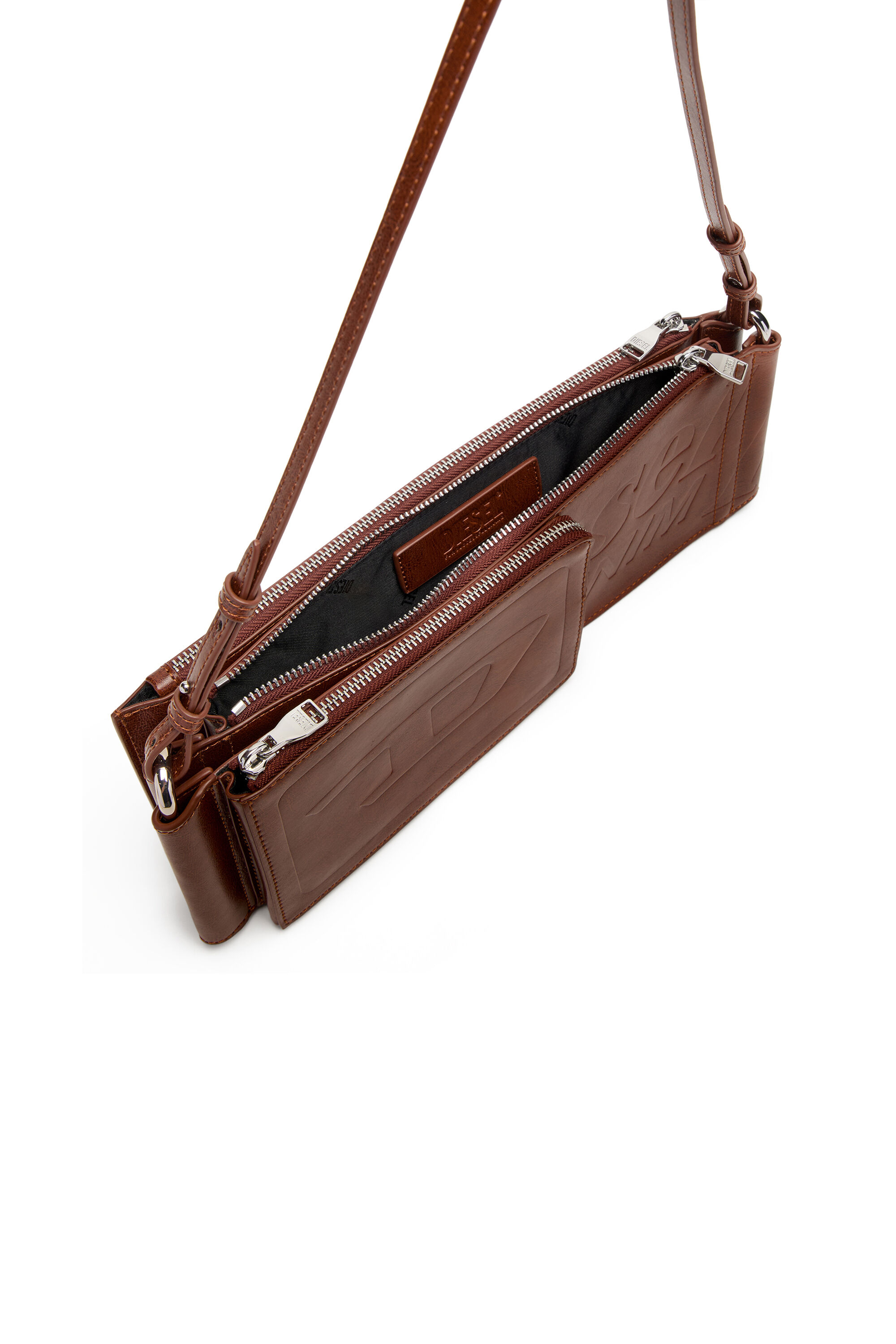 Diesel - FLAG-D SHOULDER BAG X, Unisex Flag-D-Modular Schultertasche mit gepr&auml;gtem Logo in Braun - 3