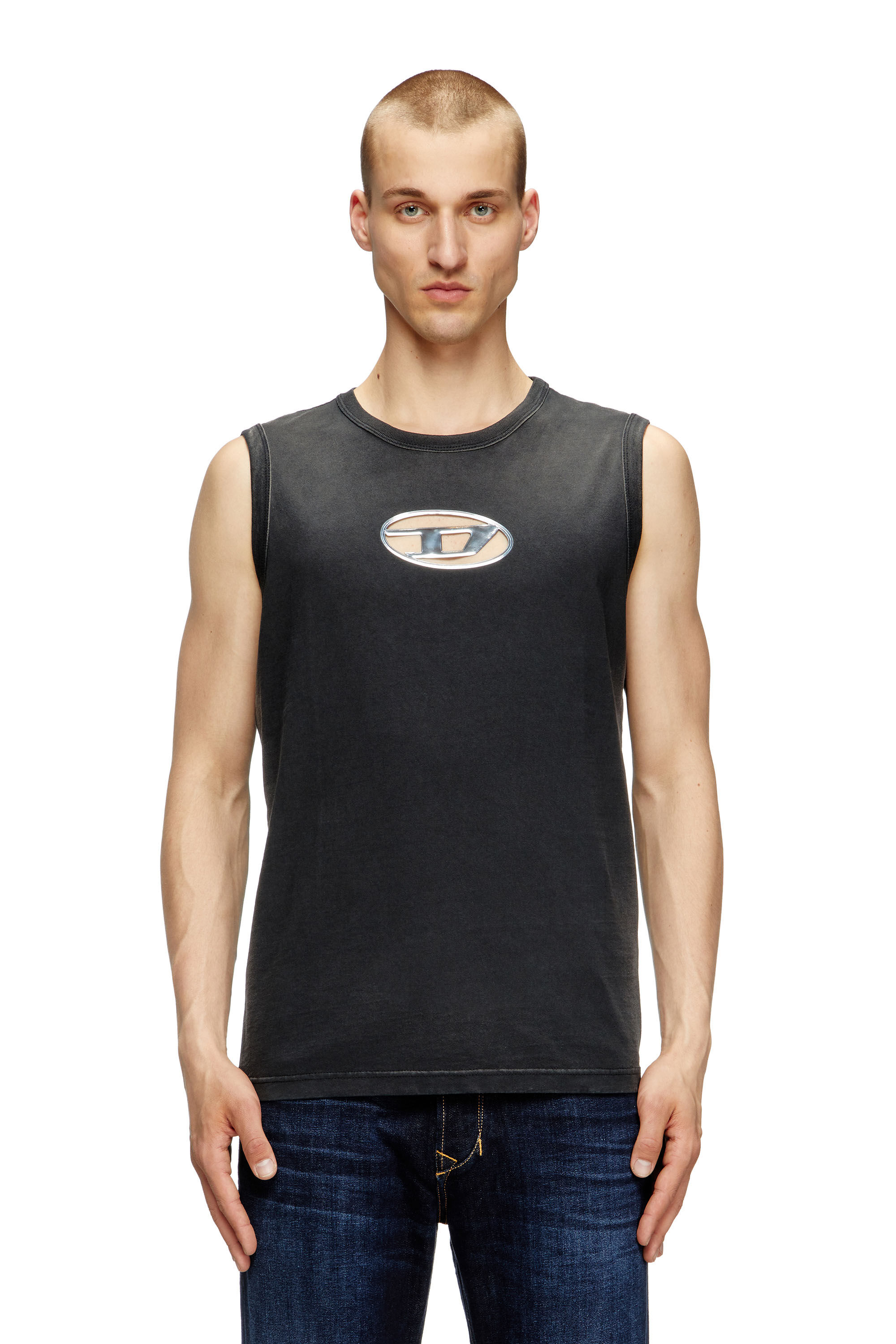 Diesel - T-BRICO, Herren Verblasstes Tanktop mit aufgeschäumtem Oval D in Schwarz - 3
