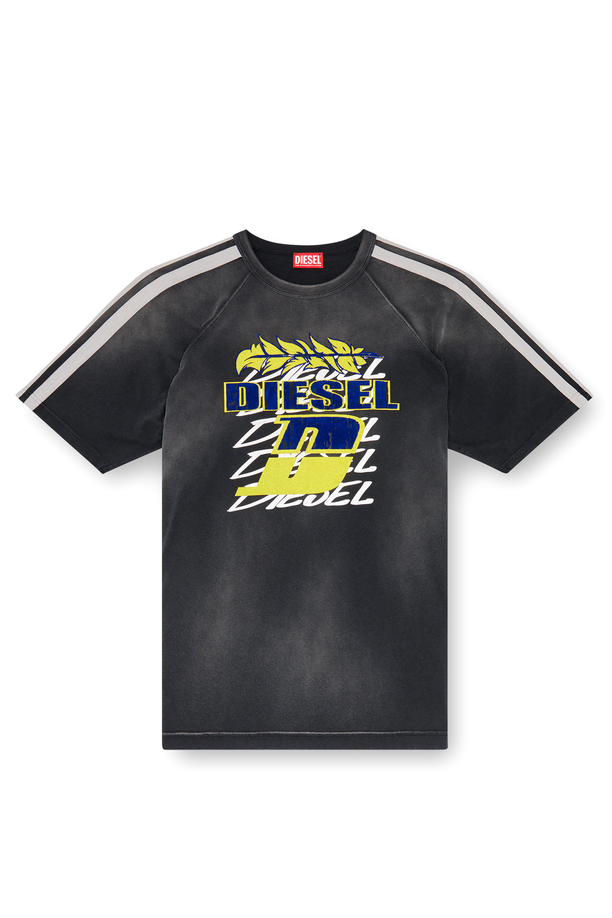 Diesel - T-ROXT-STRIPE, Man Faded T-shirt with flocked logo print in Black - Image 2