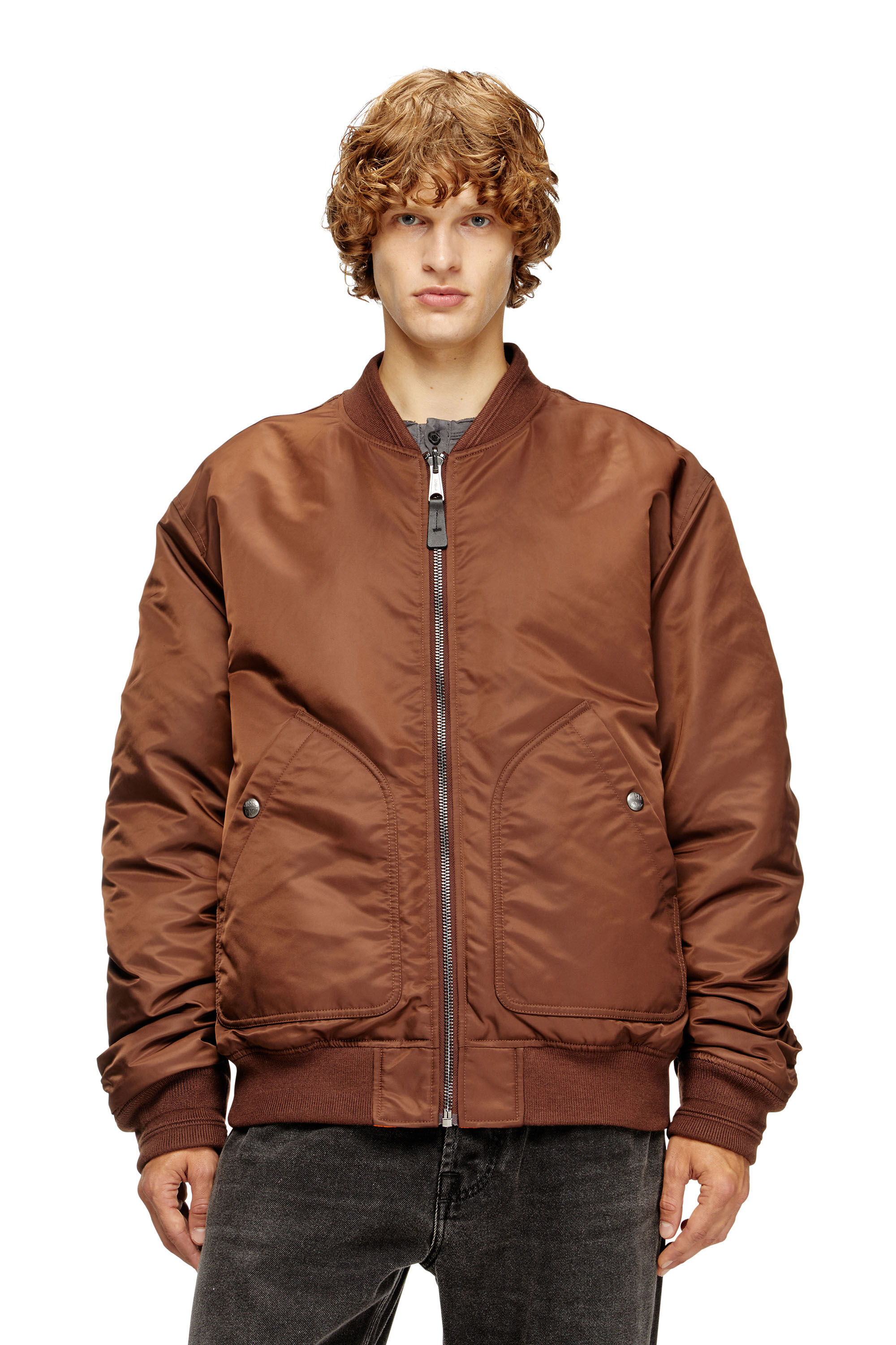 Diesel - J-HELD, Herren Bomberjacke aus gefüttertem Nylon mit Oval D in Braun - 3