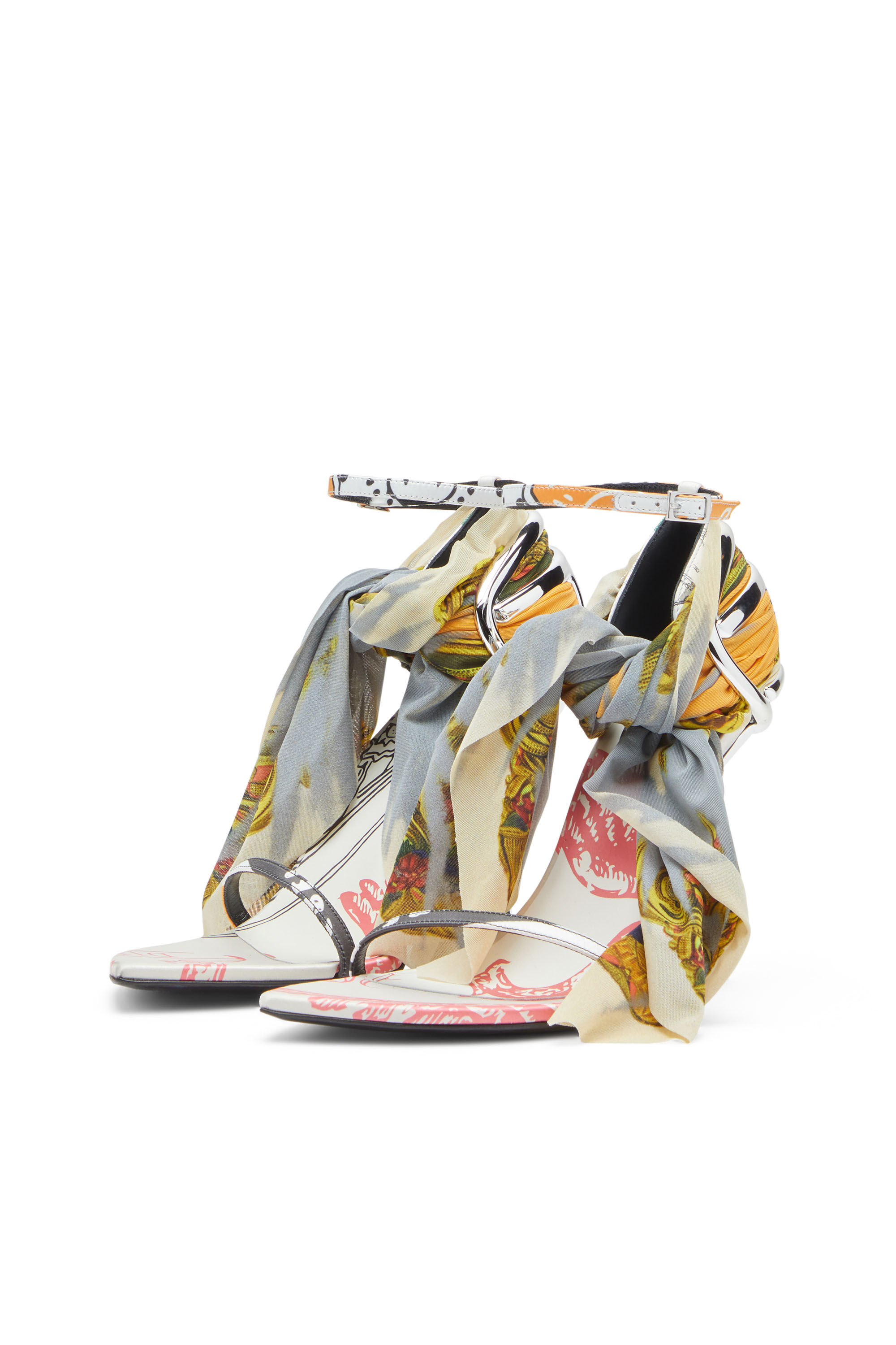 Diesel - D-TEN&HALF SDL BANDANA, Damen D-Ten&Half-Bandana-Stiletto-Sandalen aus Satin in Gelb/Grau - 8