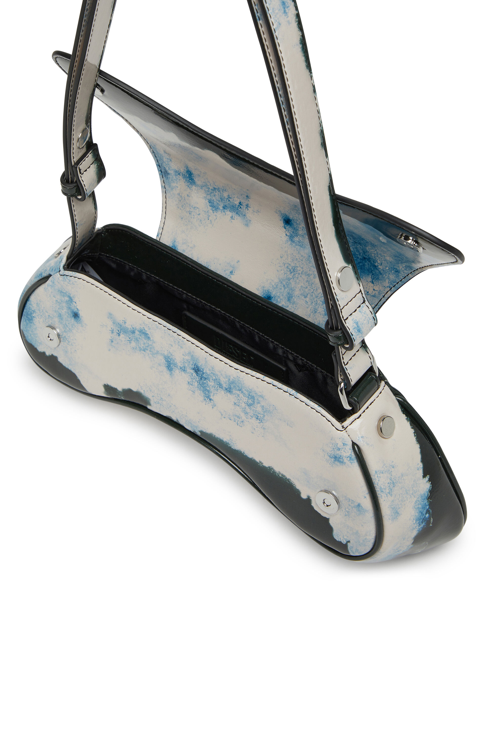 Diesel - PLAY CROSSBODY, Damen Play-Schultertasche mit glänzendem PU-Print in Weiss/Schwarz - 5