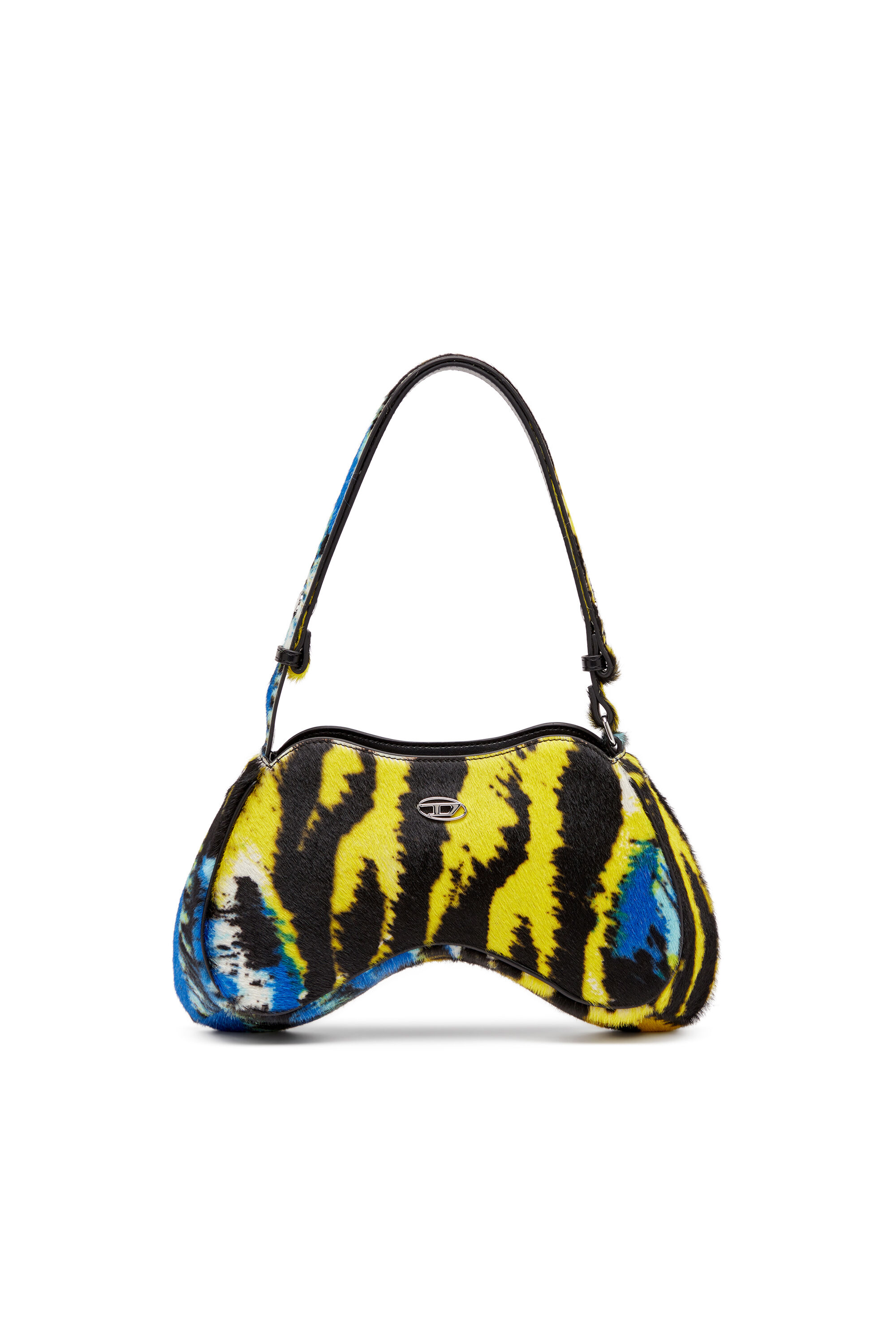 Diesel - PLAY SHOULDER, Damen Play-Schultertasche aus Kalbshaar mit Tiger-Print in Gelb/Schwarz - 1