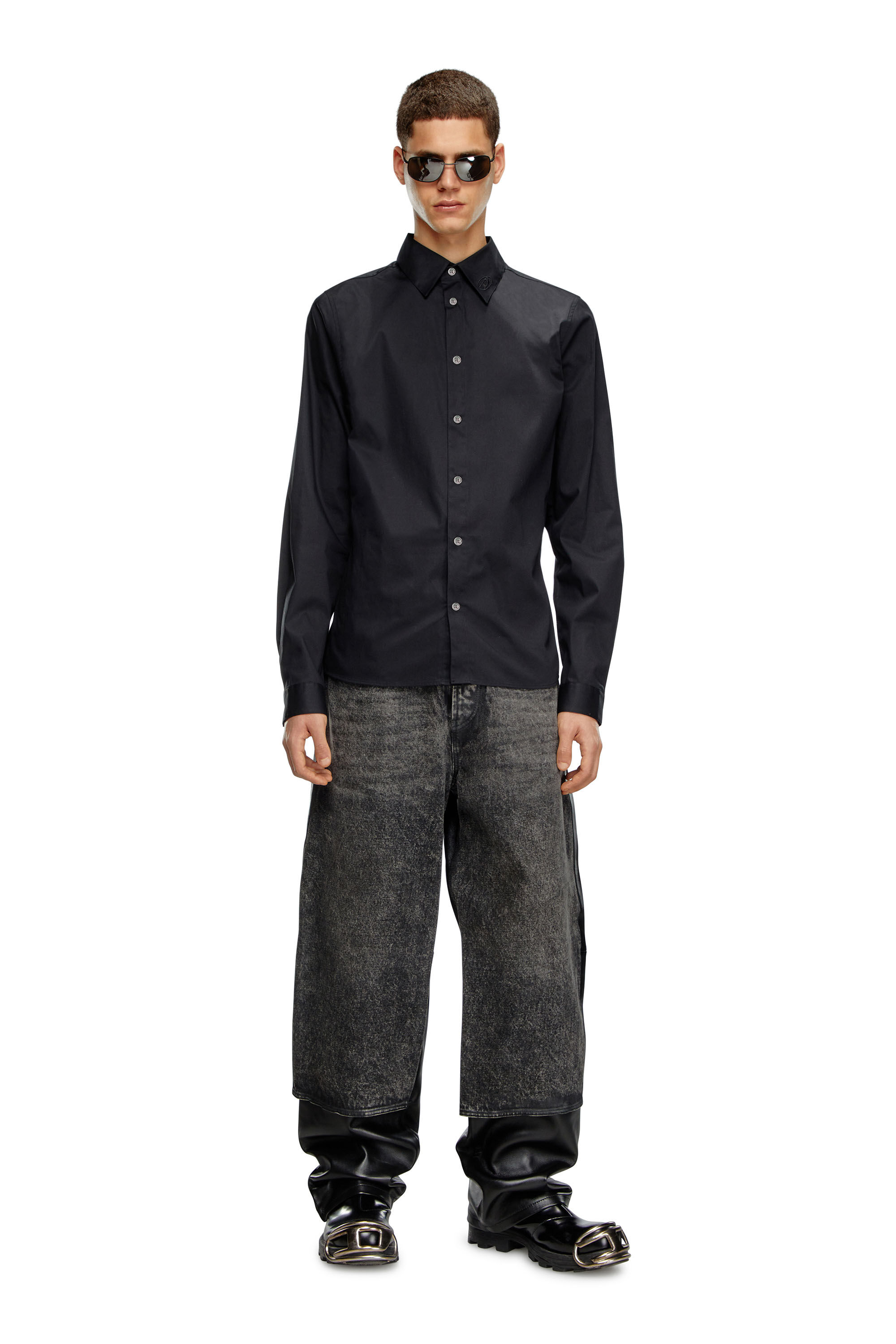 Diesel - S-FITTY-A, Herren Formelles Hemd mit Logo-Stickerei am Kragen in Schwarz - 1