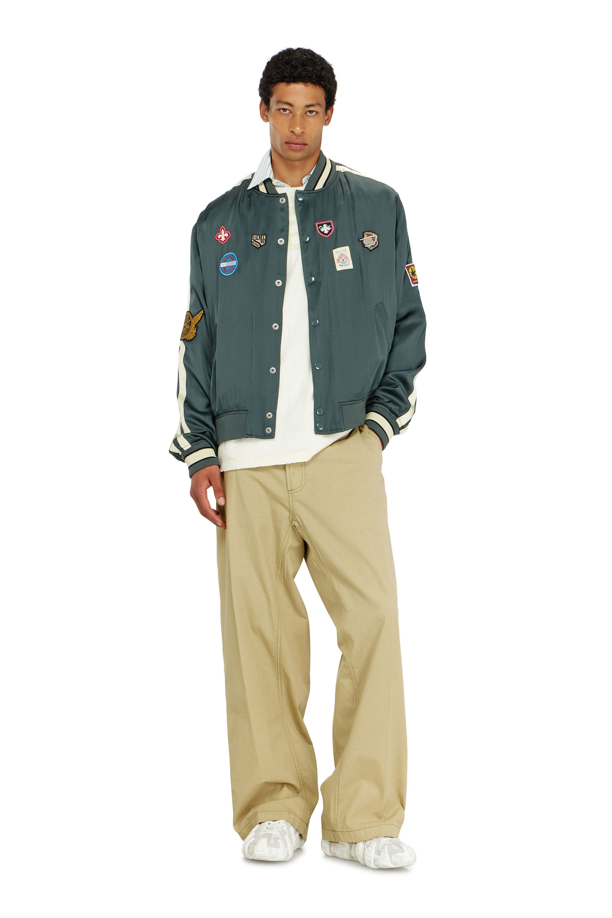 Diesel - J-ANNU, Herren Satin-bomberjacke mit patches in null - 1