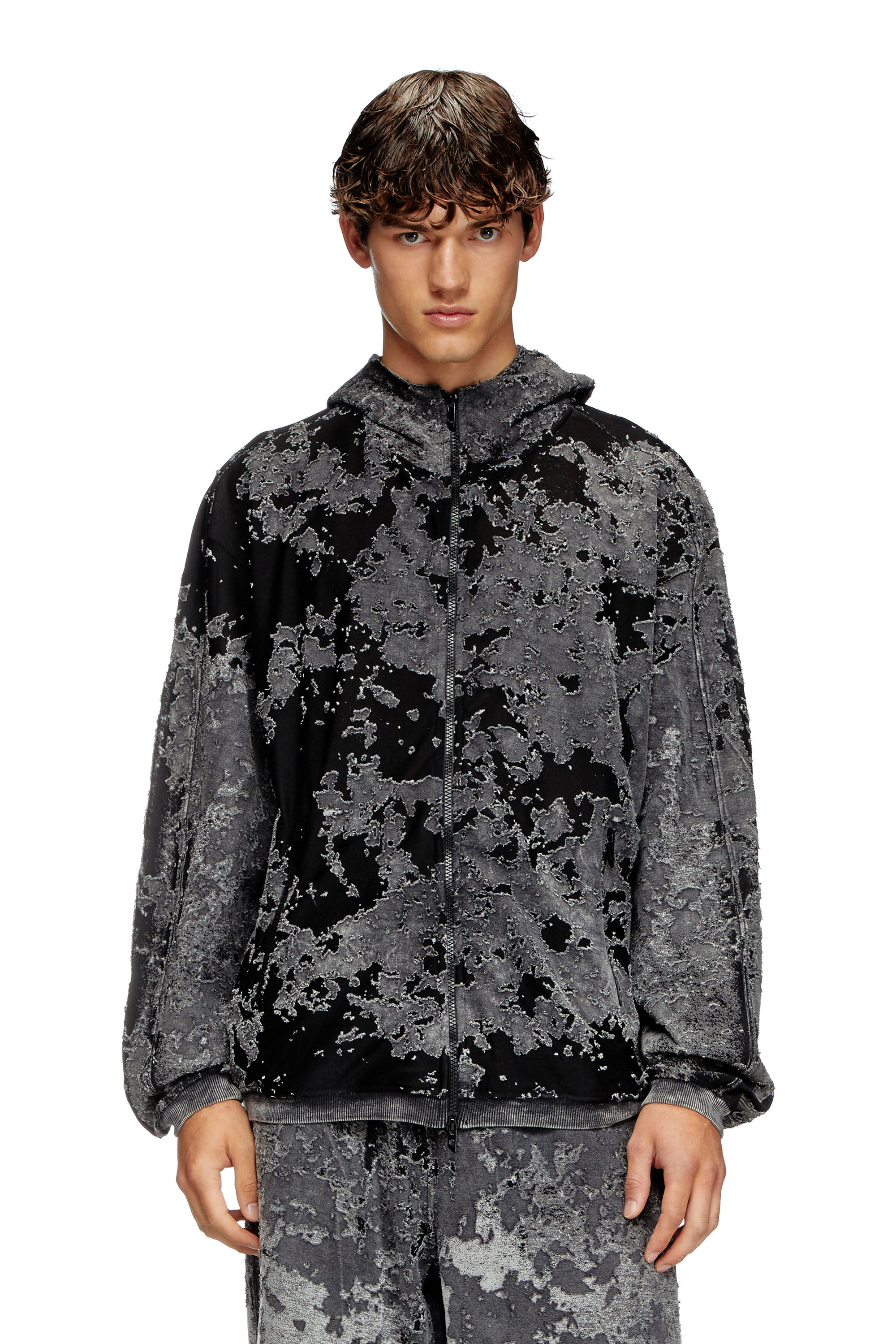 Diesel - S-IRTA, Herren Devoré-Hoodie mit Camouflage-Effekt in Schwarz - 3