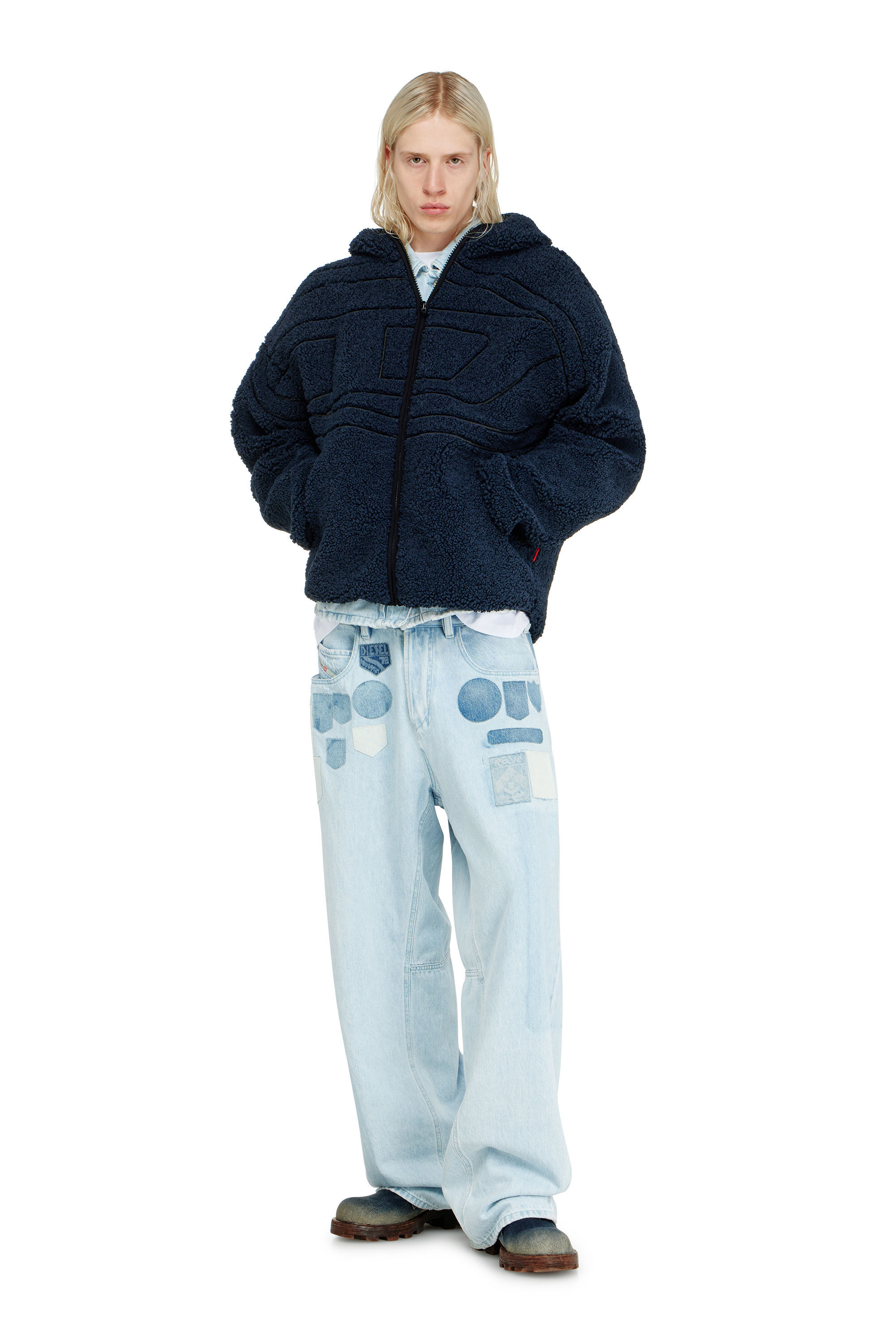 Diesel - S-ZAT, Herren Teddy-Kapuzenpullover in Dunkelblau - 1