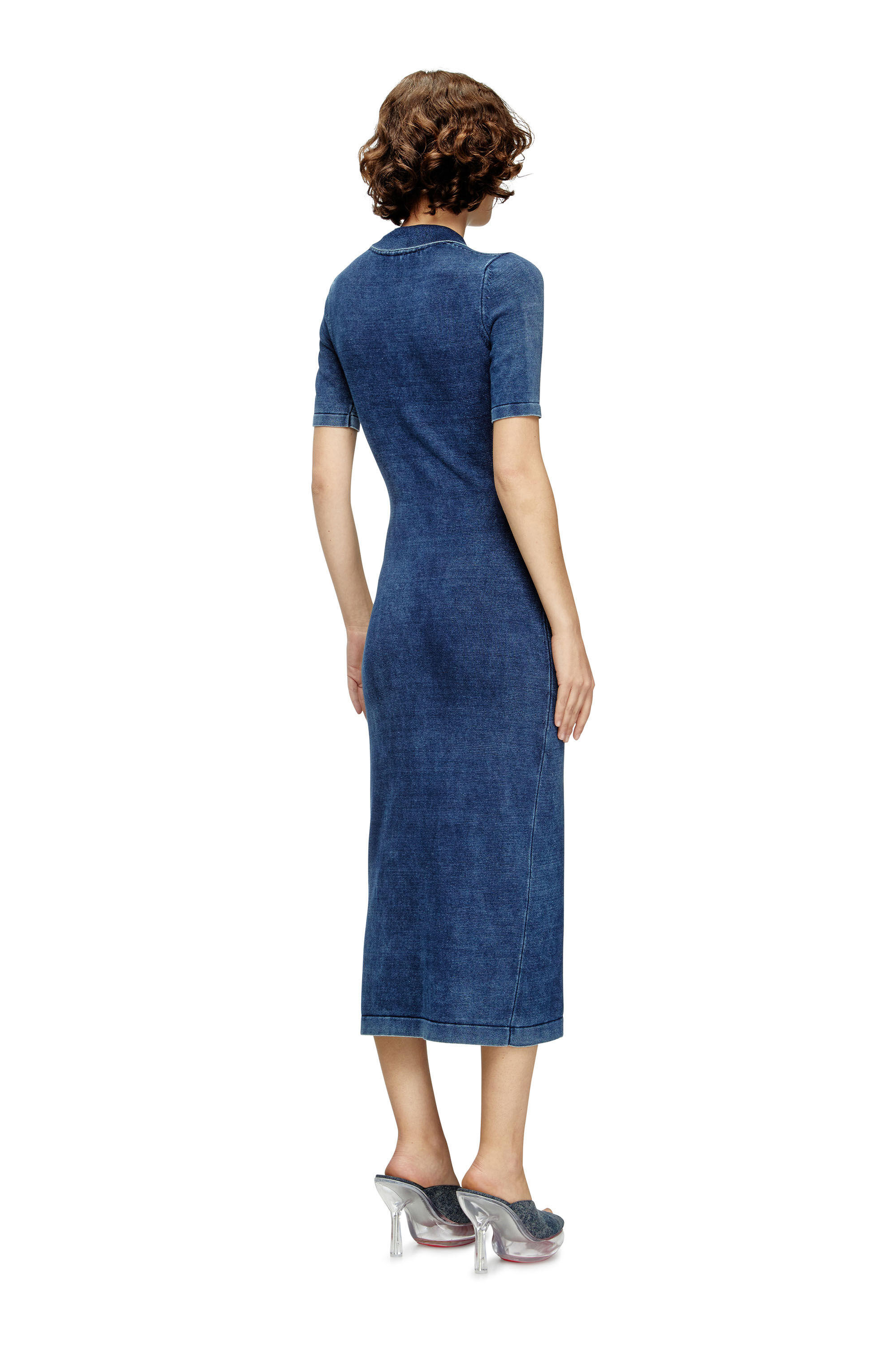 Diesel - M-FENNY-DRS, Damen Polo-Midi-Kleid im Denim-Effekt-Strick in Mittelblau - 4