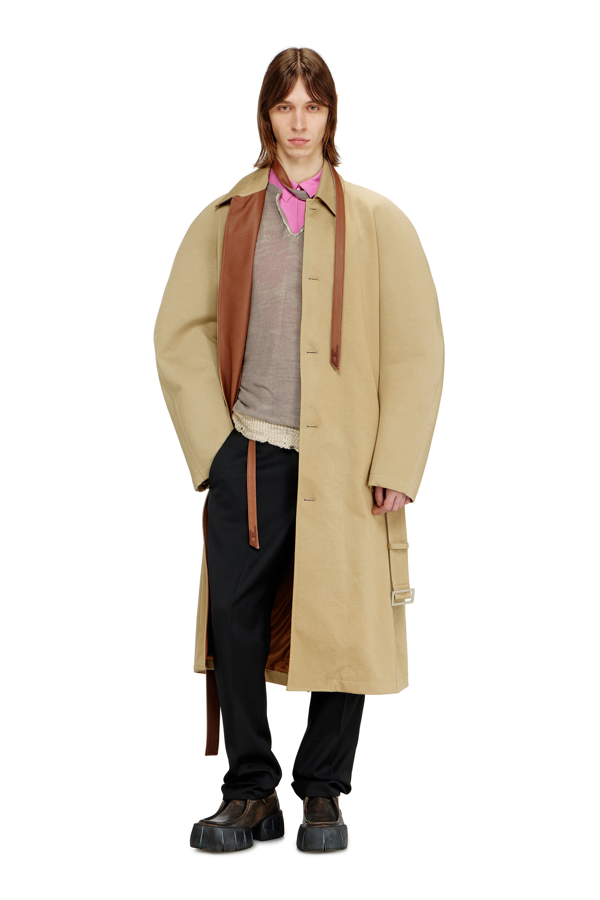 Diesel - J-ROUN, Herren Trenchcoat mit Kokon&auml;rmeln in Hellbraun - 1