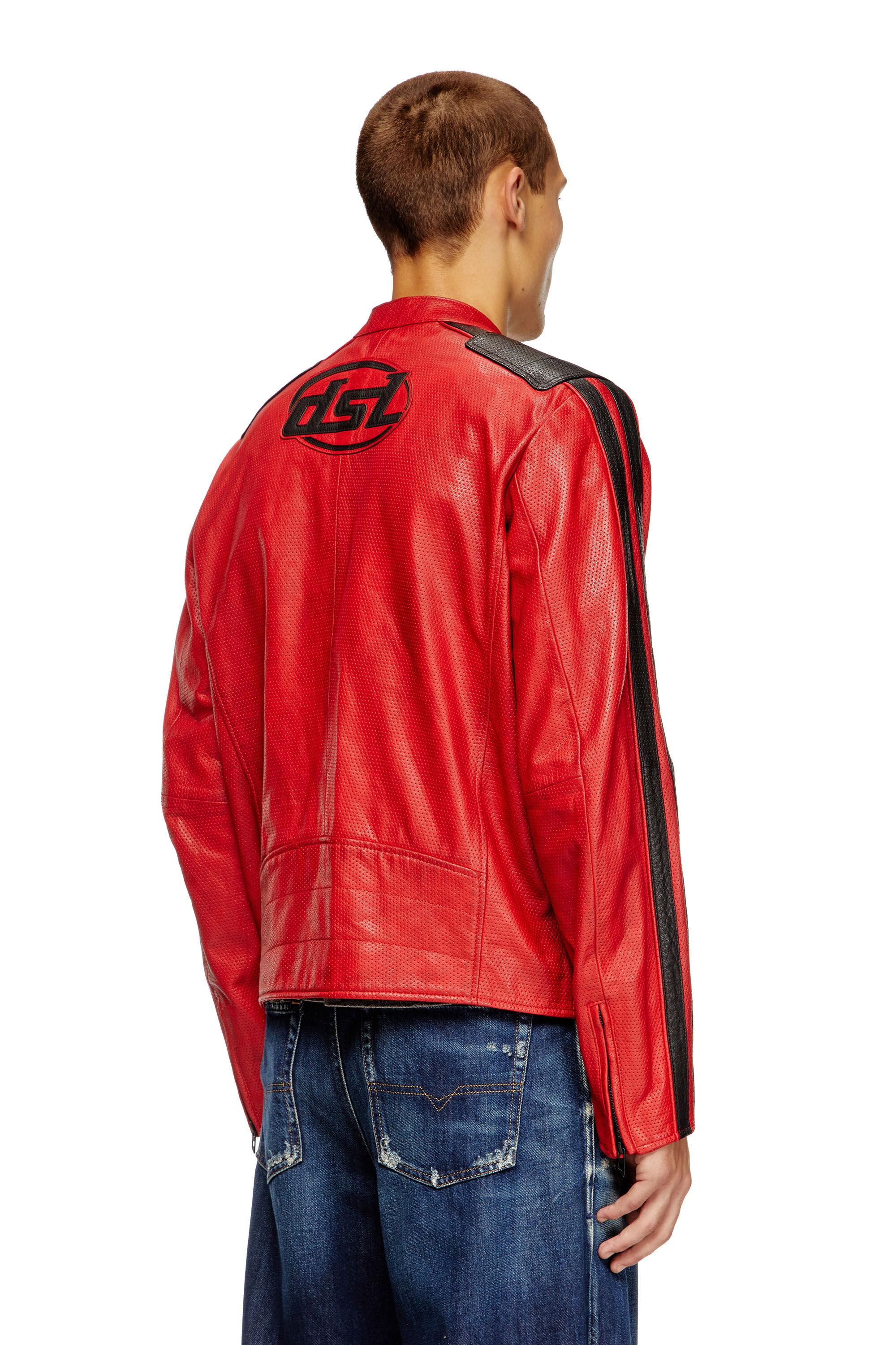 Diesel - L-POP, Unisex Bikerjacke aus perforiertem Leder in Rot - 4
