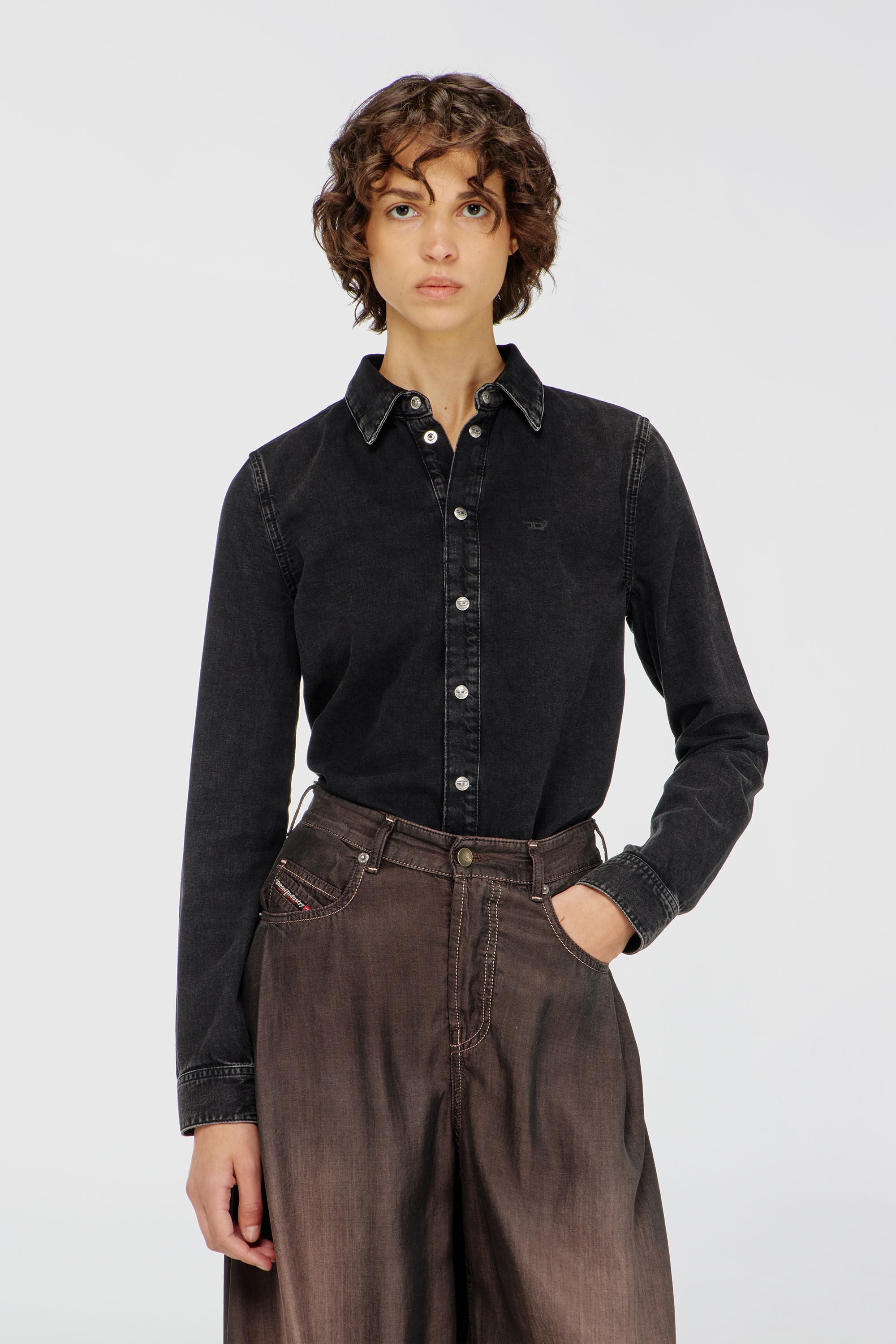 Diesel - DE-EAZY, Damen Jeanshemd mit kontrastierenden N&auml;hten in Schwarz - 3