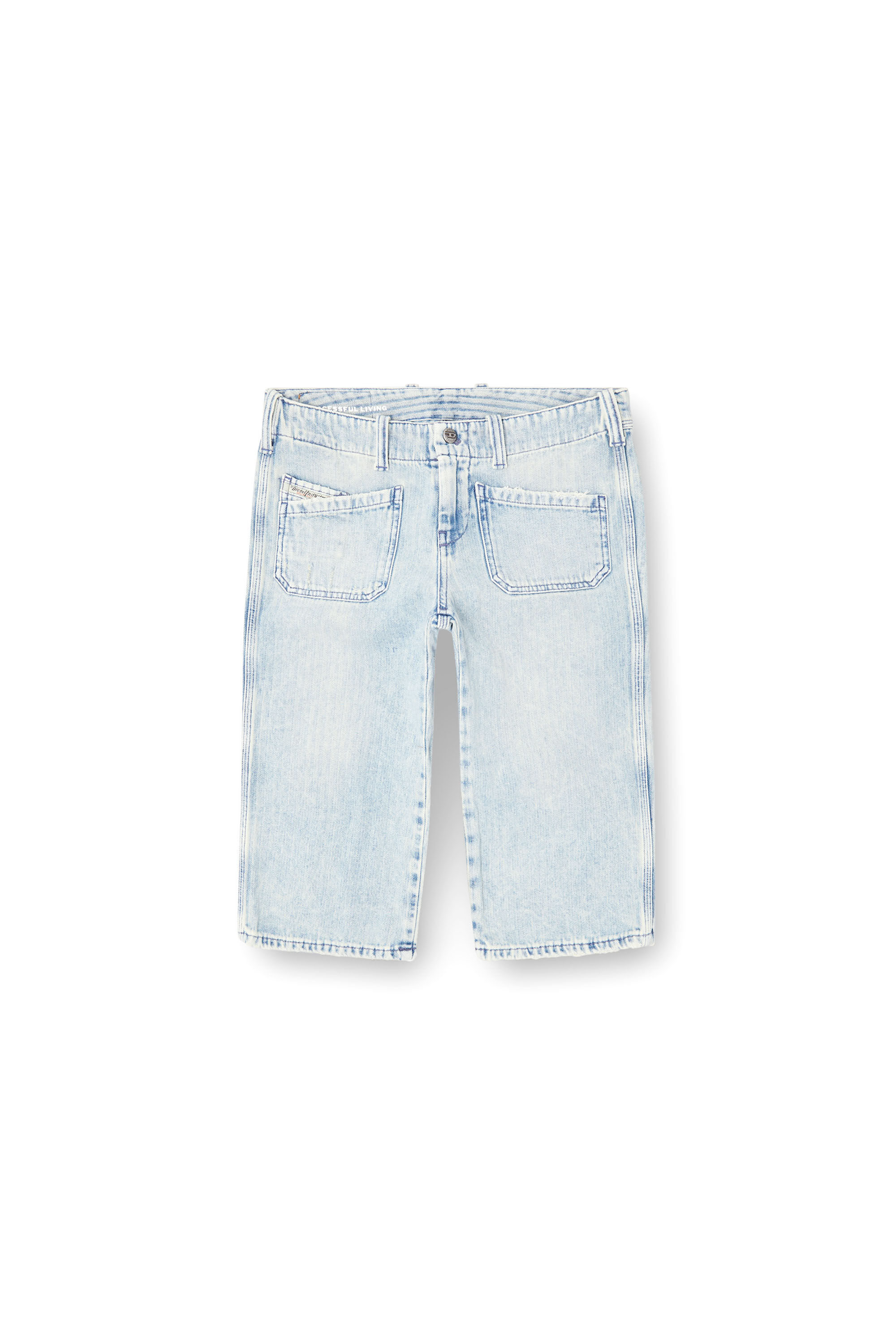 Diesel - DE-KEATE-SHORT, Damen Capri-Shorts aus Fischgrät-Denim in Hellblau - 2