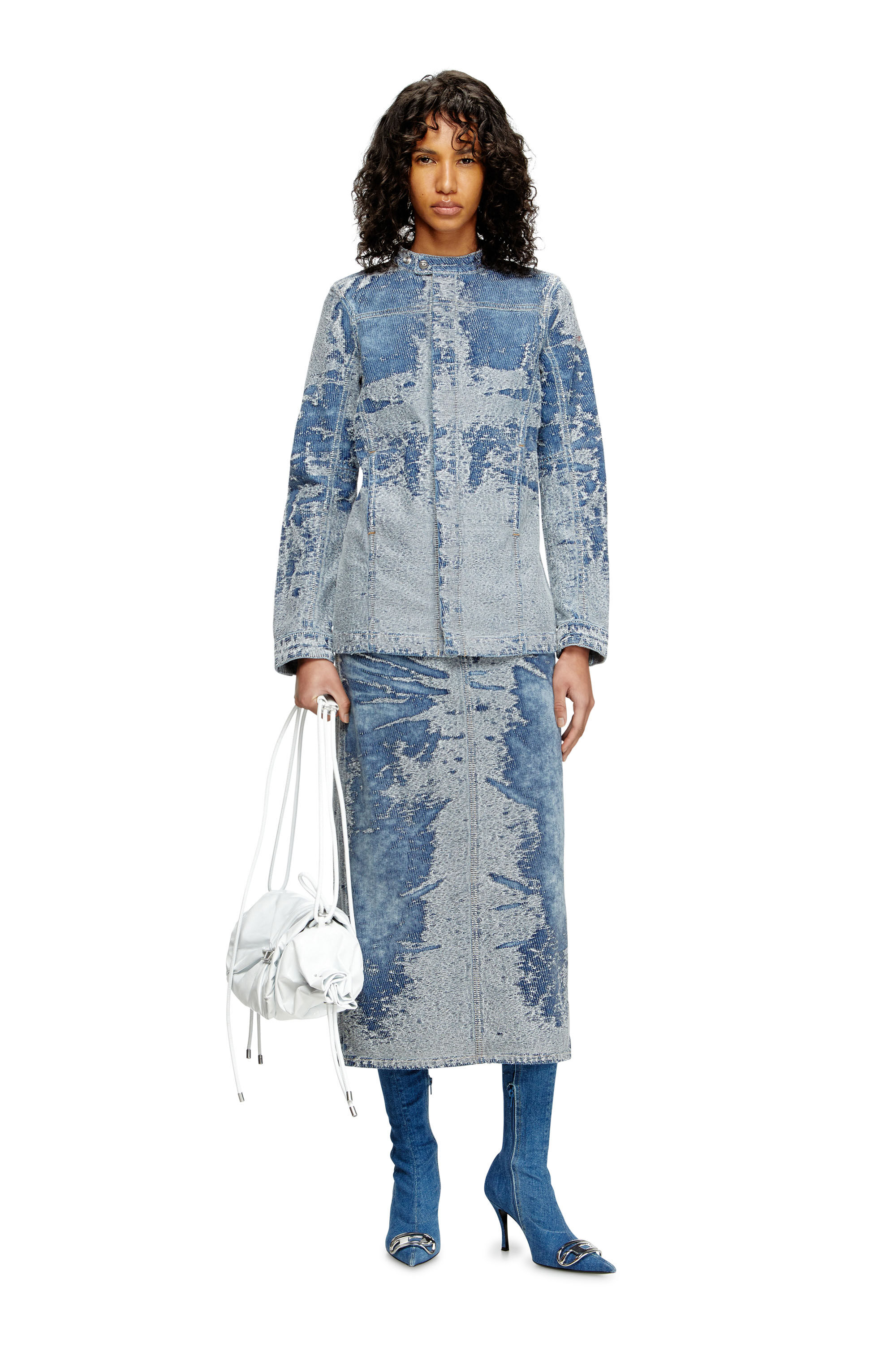Diesel - DE-MOR-S1, Damen Jacke aus vielgetragenem Jacquard-Denim in Mittelblau - 1