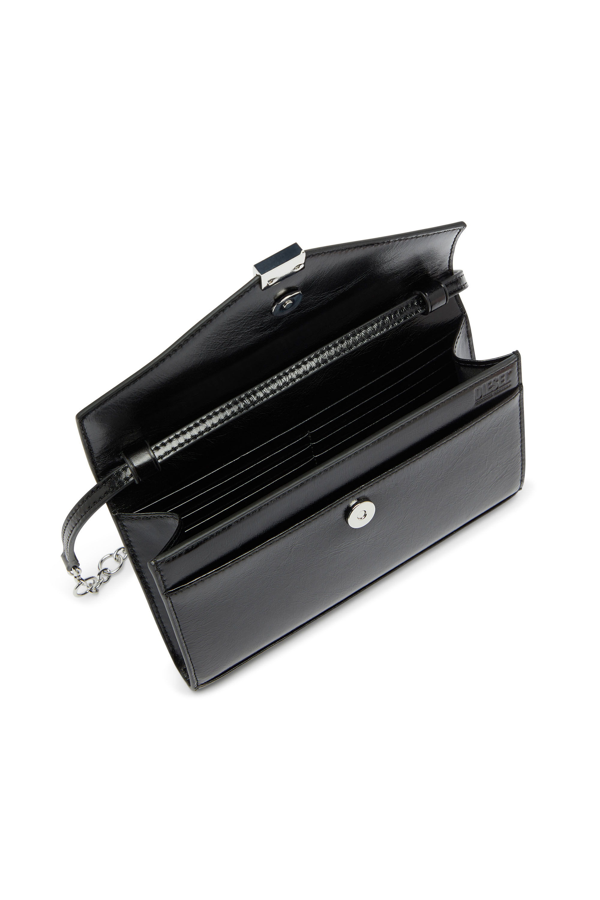Diesel - D-ENVELOP WALLET ON CHAIN, Damen Geldb&ouml;rse aus gl&auml;nzendem, geknittertem Leder in null - 4