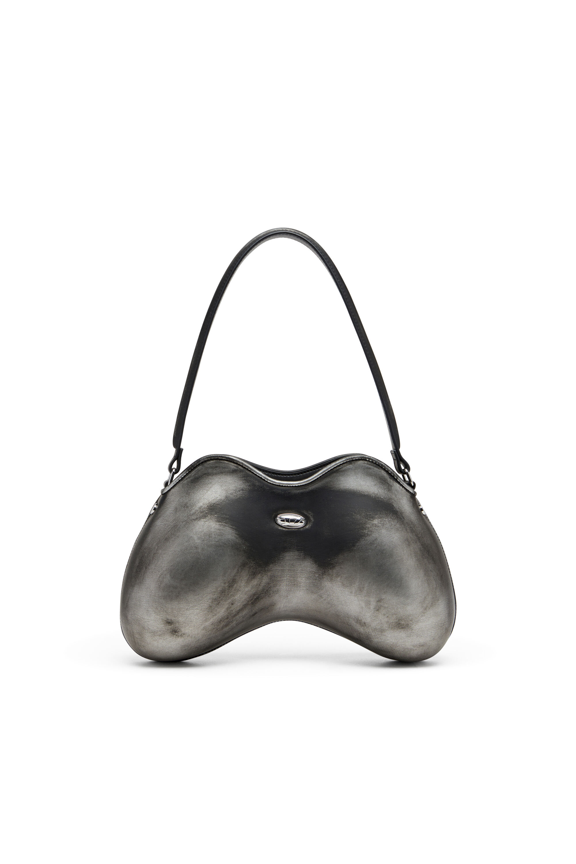 Diesel - DOUBLE-D SHOULDER, Damen Double-D-Feste Schultertasche aus gebürstetem PU in Schwarz/Silber - 1