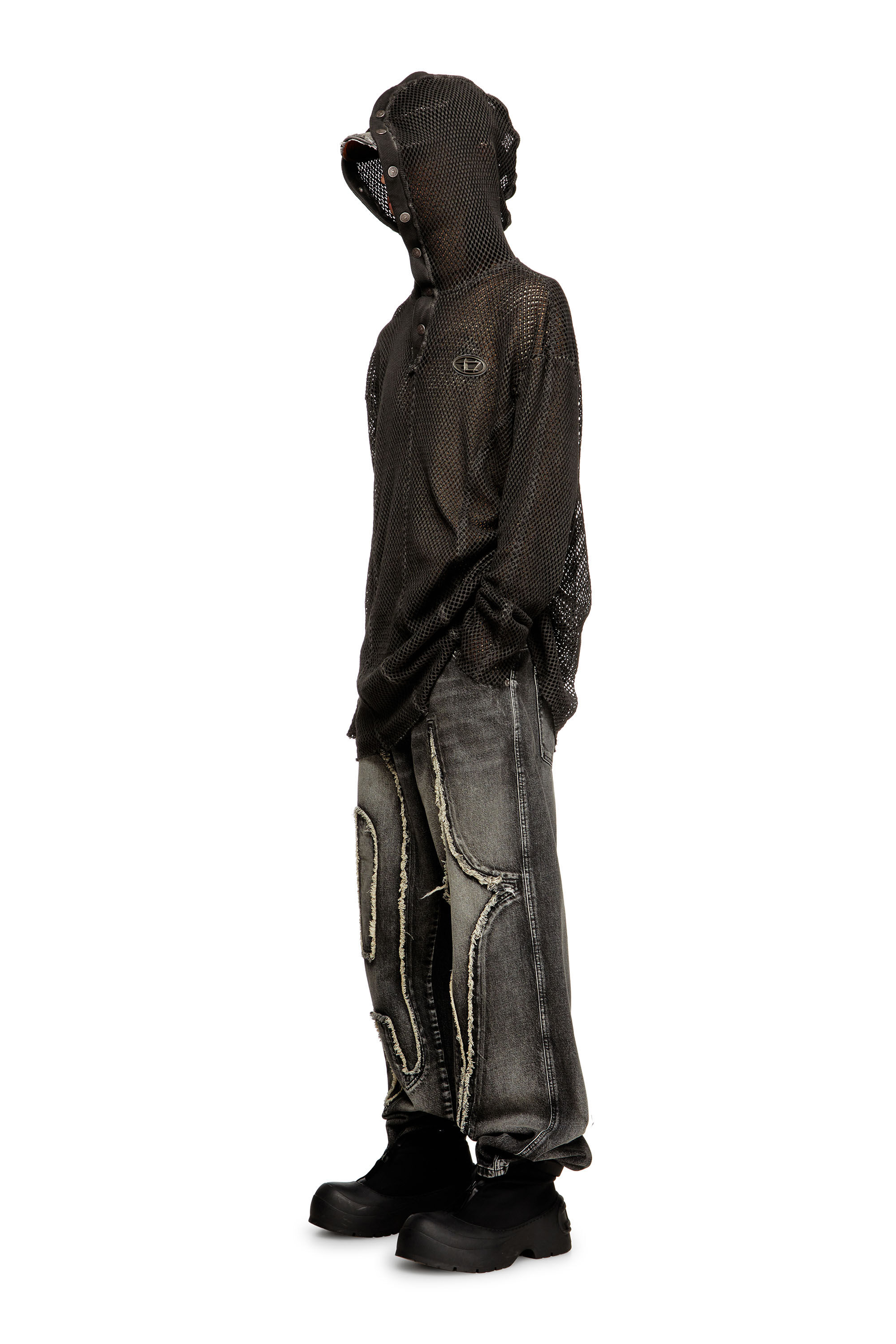 Diesel - S-THUG-FISHNET, Unisex Fischernetz-Hoodie mit vollständig schließendem Kapuzenverschluss in Schwarz - 1