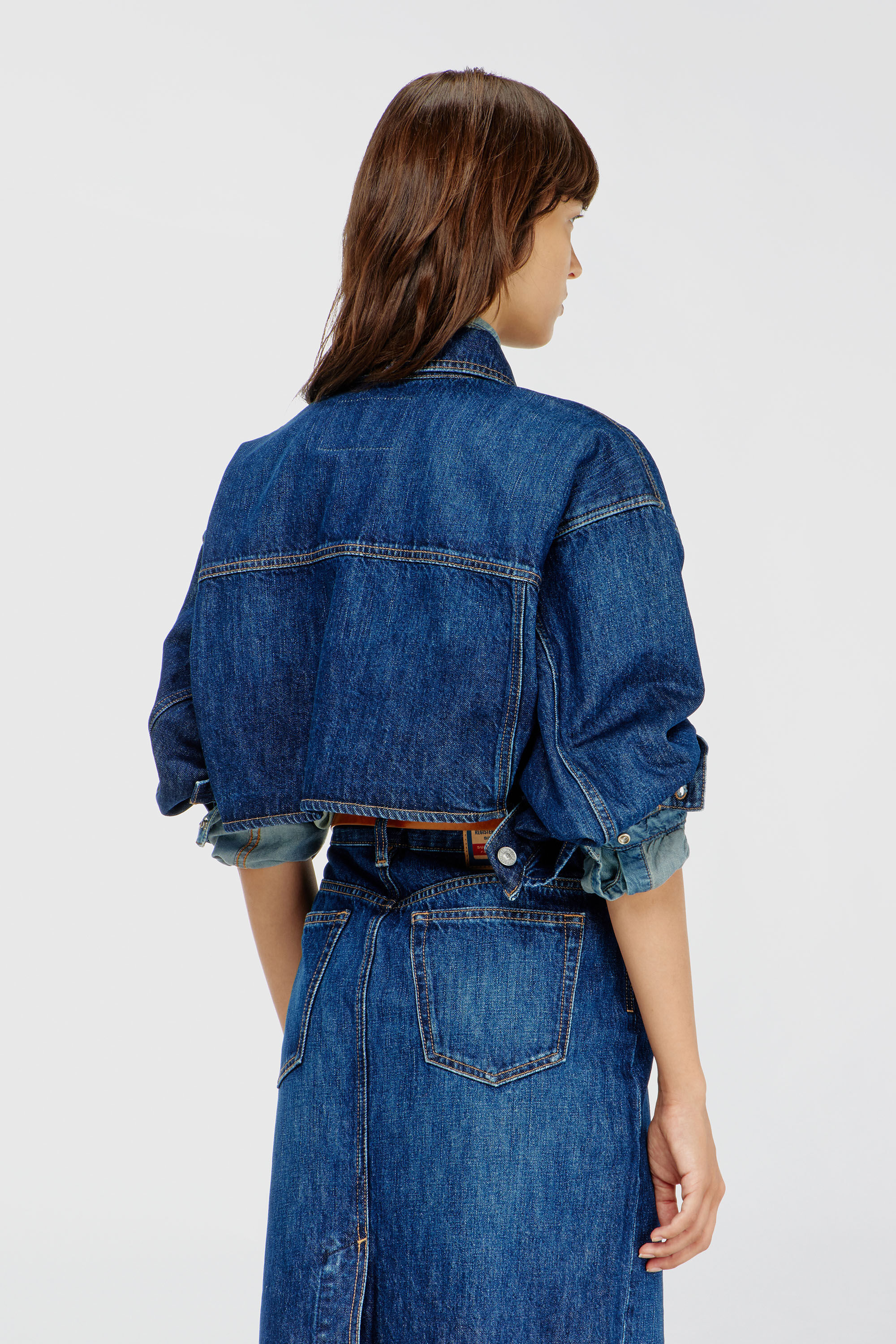 Diesel - DE-MALLEY, Damen Cropped oversized denim trucker jacket

&Uuml;bergro&szlig;e cropped Denim-Truckerjacke in Mittelblau - 4