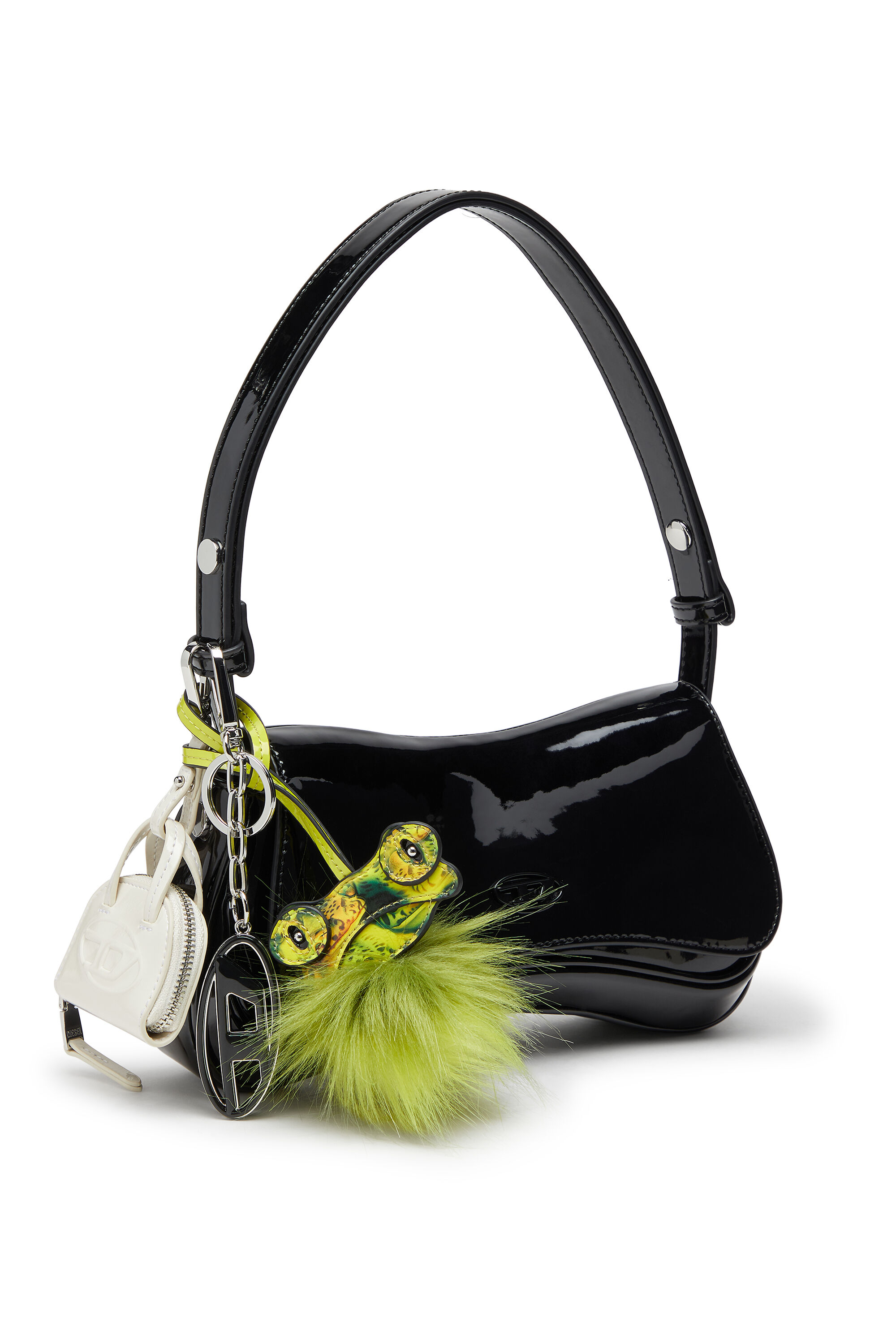 Diesel - 1DR DOME CHARMS, Damen Taschenanhänger aus glänzendem, geknittertem Naplak in Weiß - 3