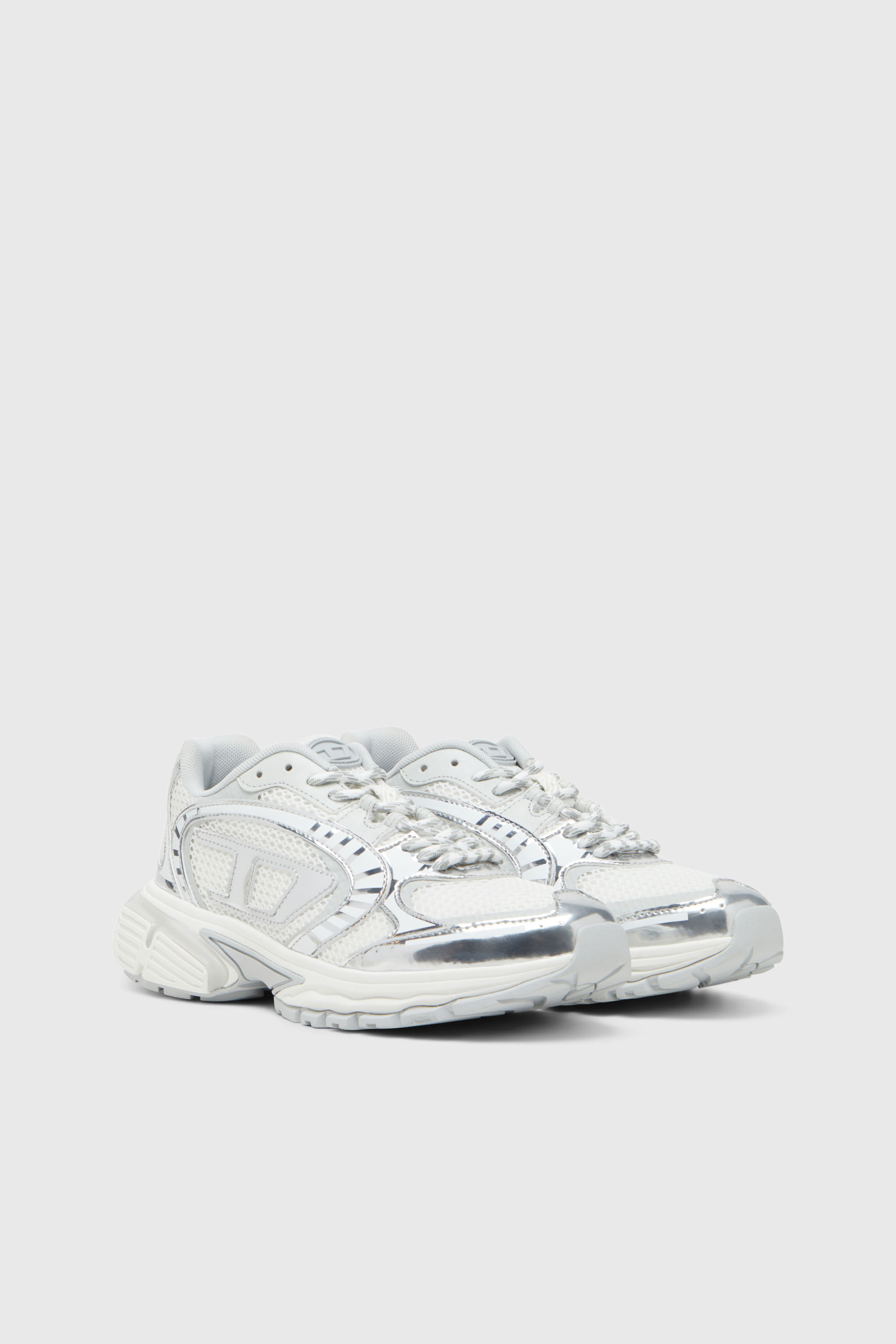 Diesel - S-PRO-V-DENSE LOW W, Damen S-Pro-V-Dense-Sneakers aus Metallic-Mesh mit Oval D-Logo in Wei&szlig;/Silber - 2