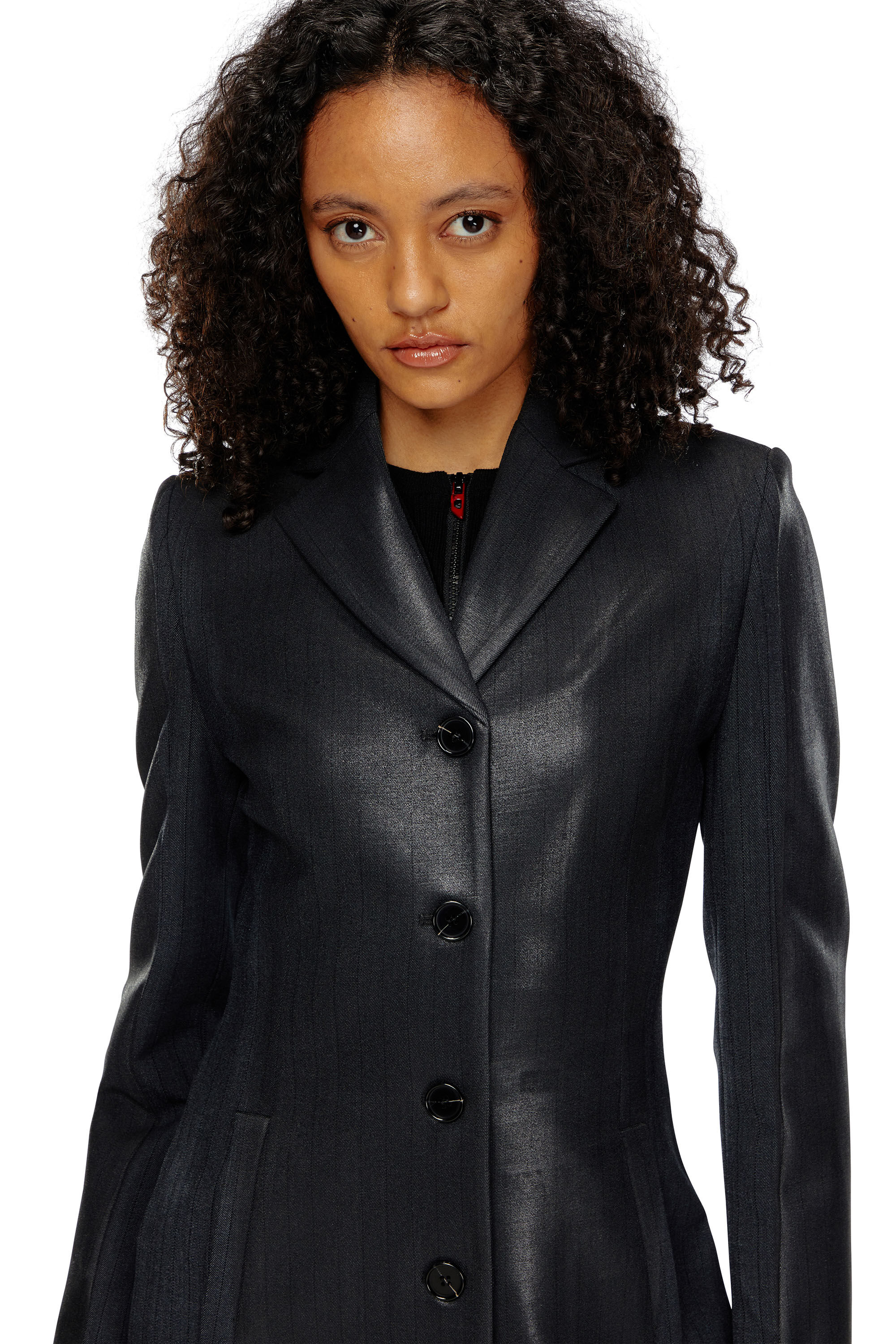 Diesel - G-LAMOUR, Damen Nadelstreifen-Jacke mit beschichteter Vorderseite in Schwarz - Image 5
