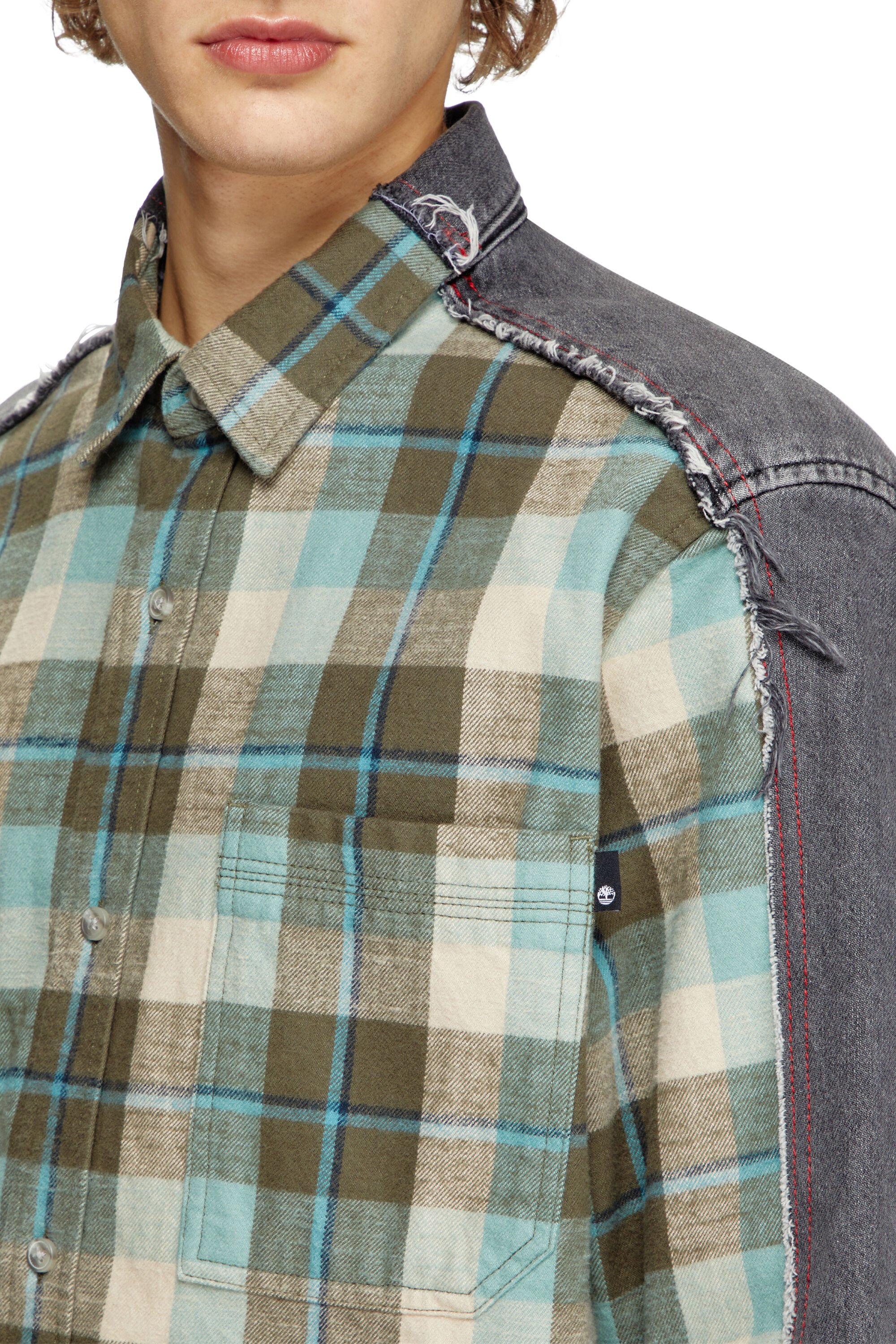 Diesel - Shirt Dieseloves 2B, Unisex Karo- und Denim-Hemd in Grün/Schwarz - 4