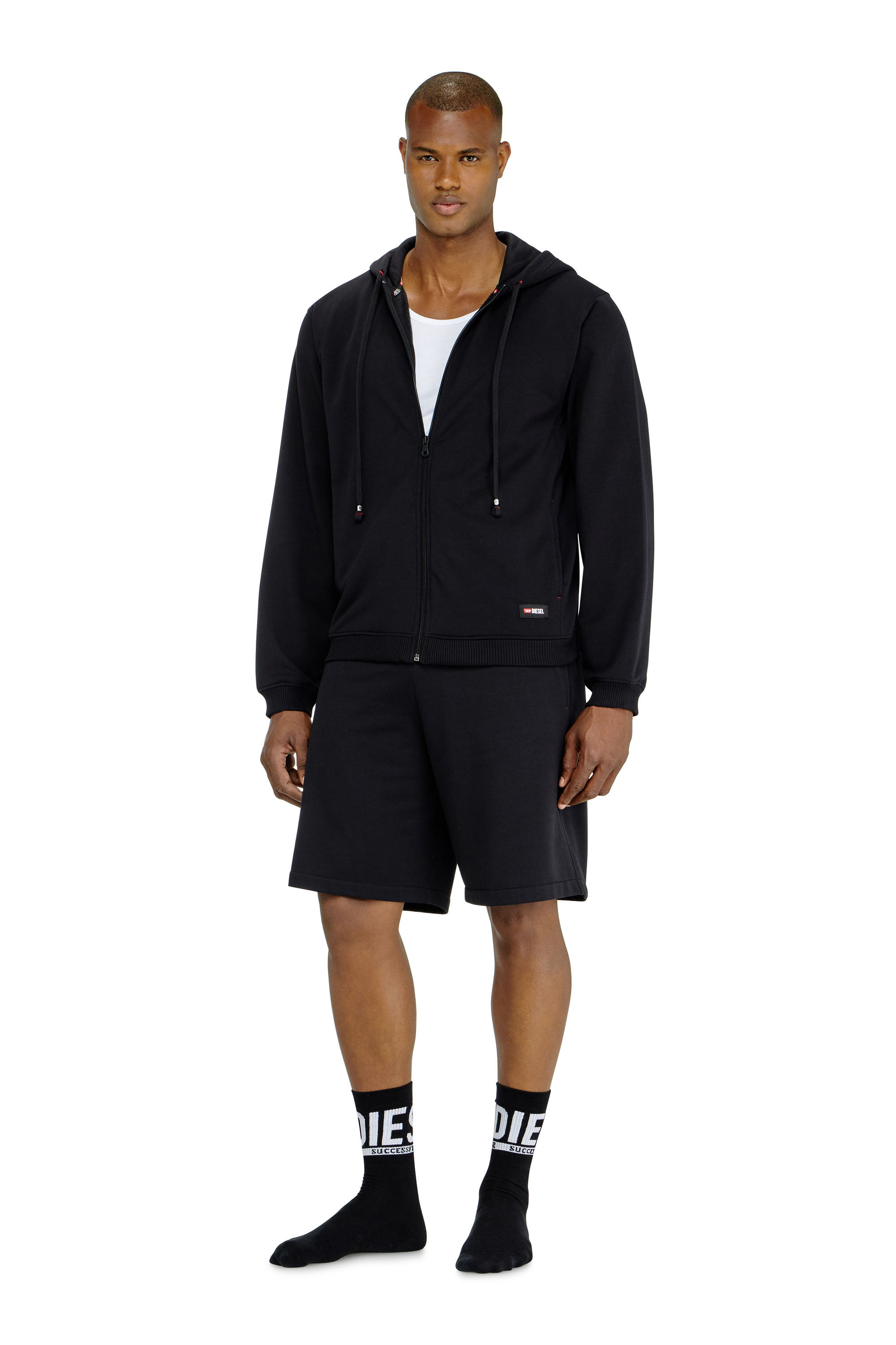 Diesel - JOY-D-CORE, Man's Hoodie in peached cotton blend in Black - 1