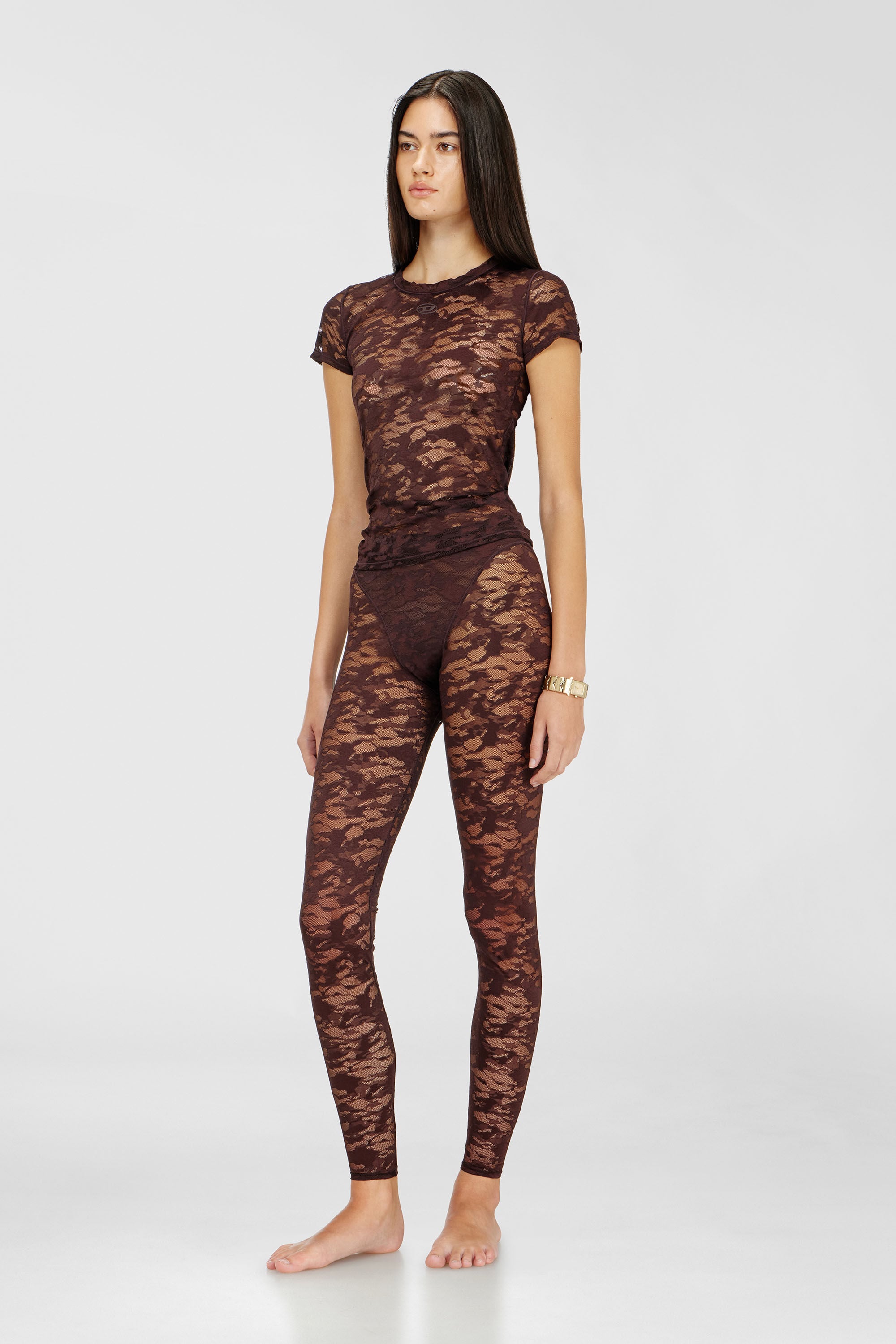 Diesel - HAYLEY-UTLT, Damen Leggings aus Nylon mit camouflage-Spitze in Dunkelbraun - 1