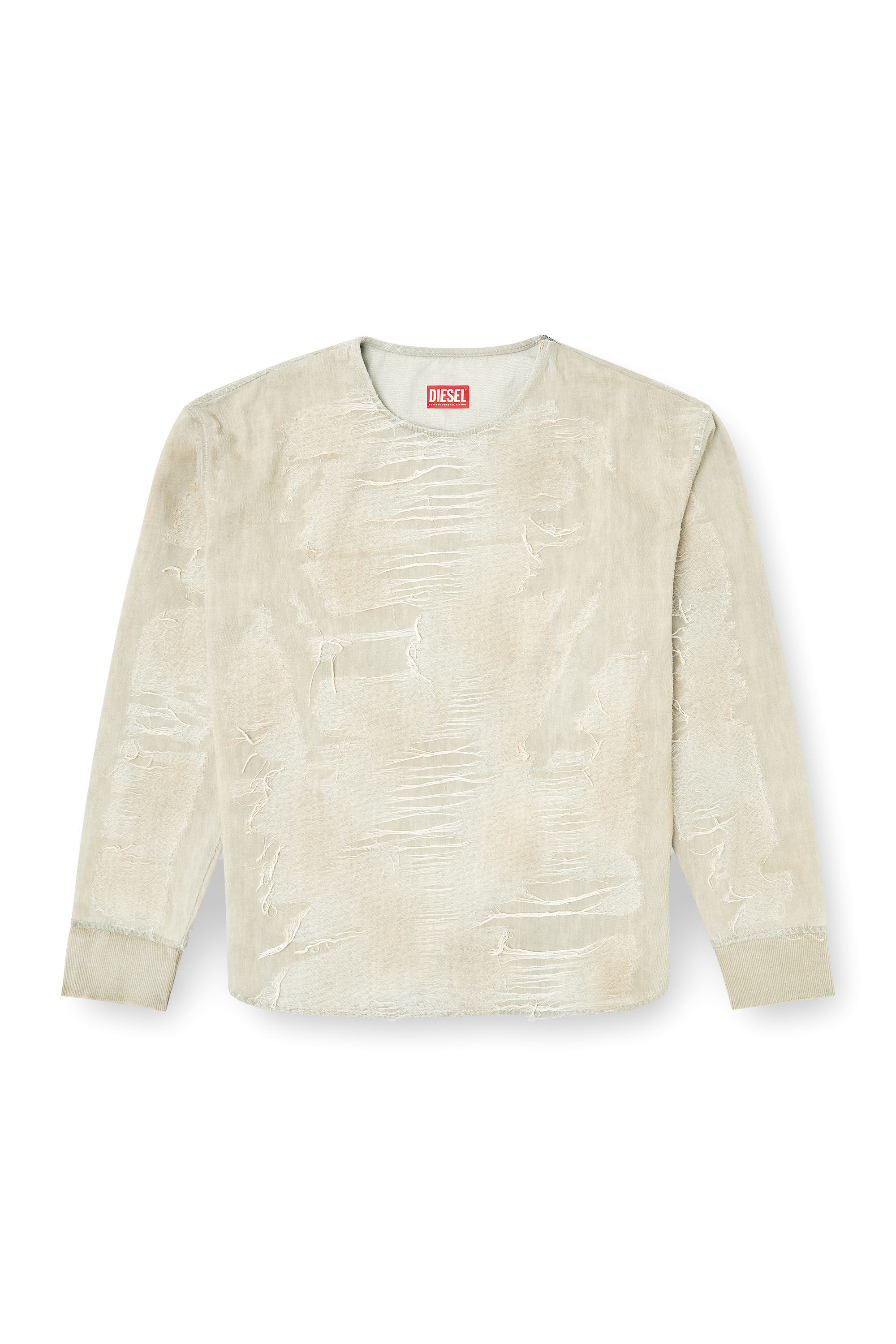 Diesel - D-JUST-FSG1, Herren Pullover aus mikro-vielgetragenem Jacquard-Denim in Hellgrau - 2