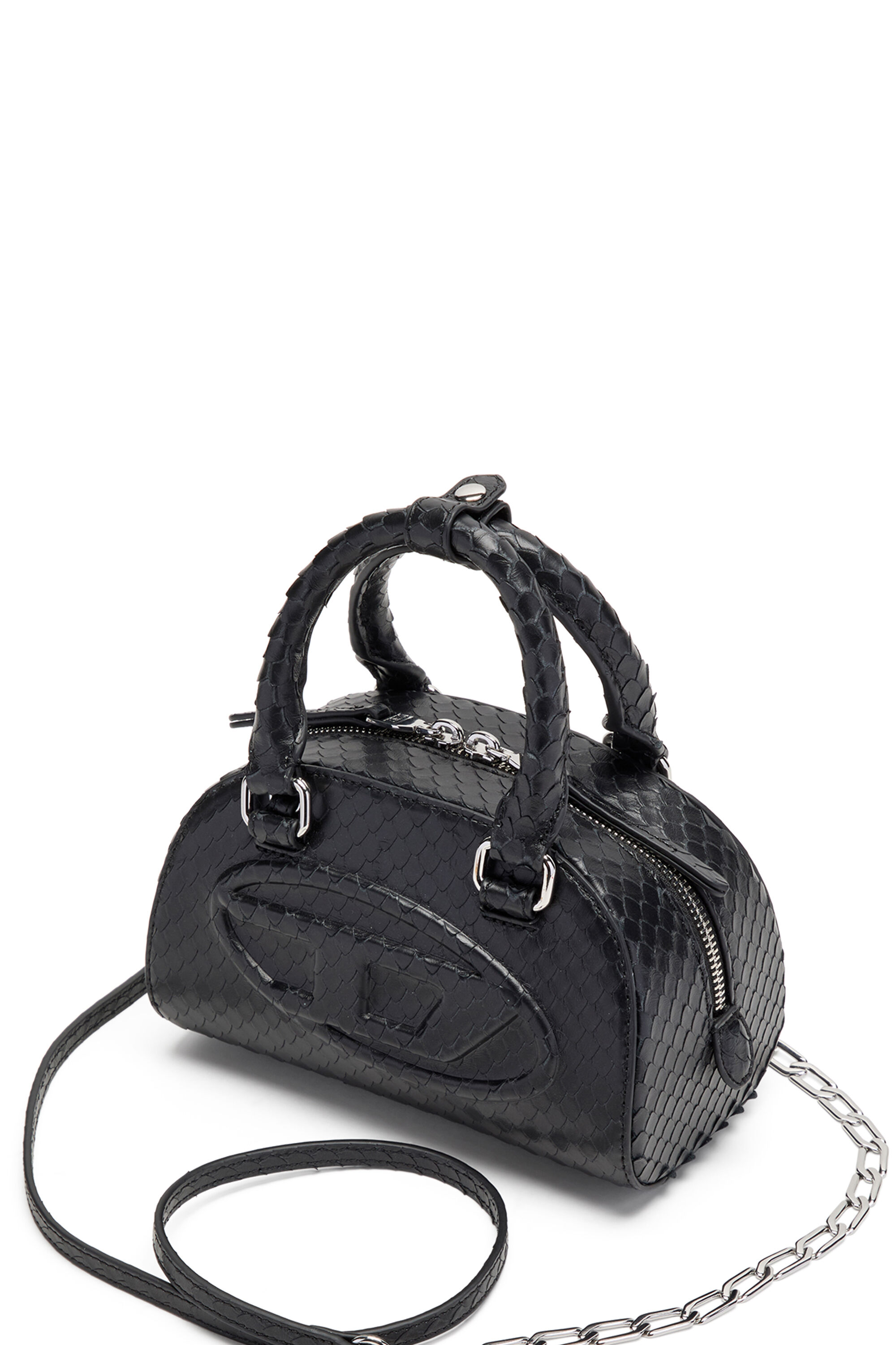 Diesel - 1DR DOME CROSSBODY, Damen 1DR Dome-Mini-Bowlingtasche aus Leder in Schlangenoptik in Schwarz - 3