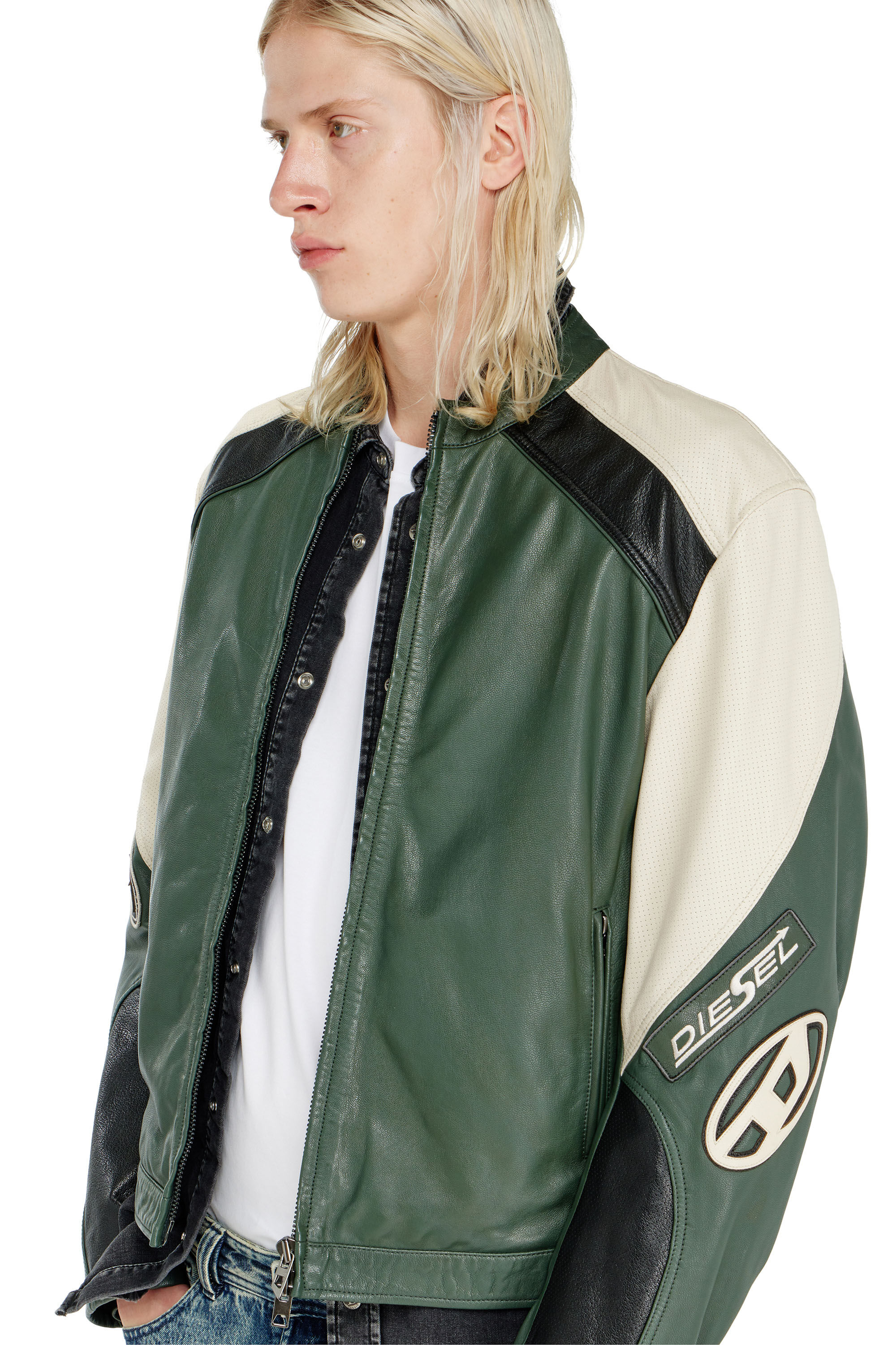 Diesel - L-AHTI, Herren Bikerjacke aus perforiertem Colour-Block-Leder in null - 6