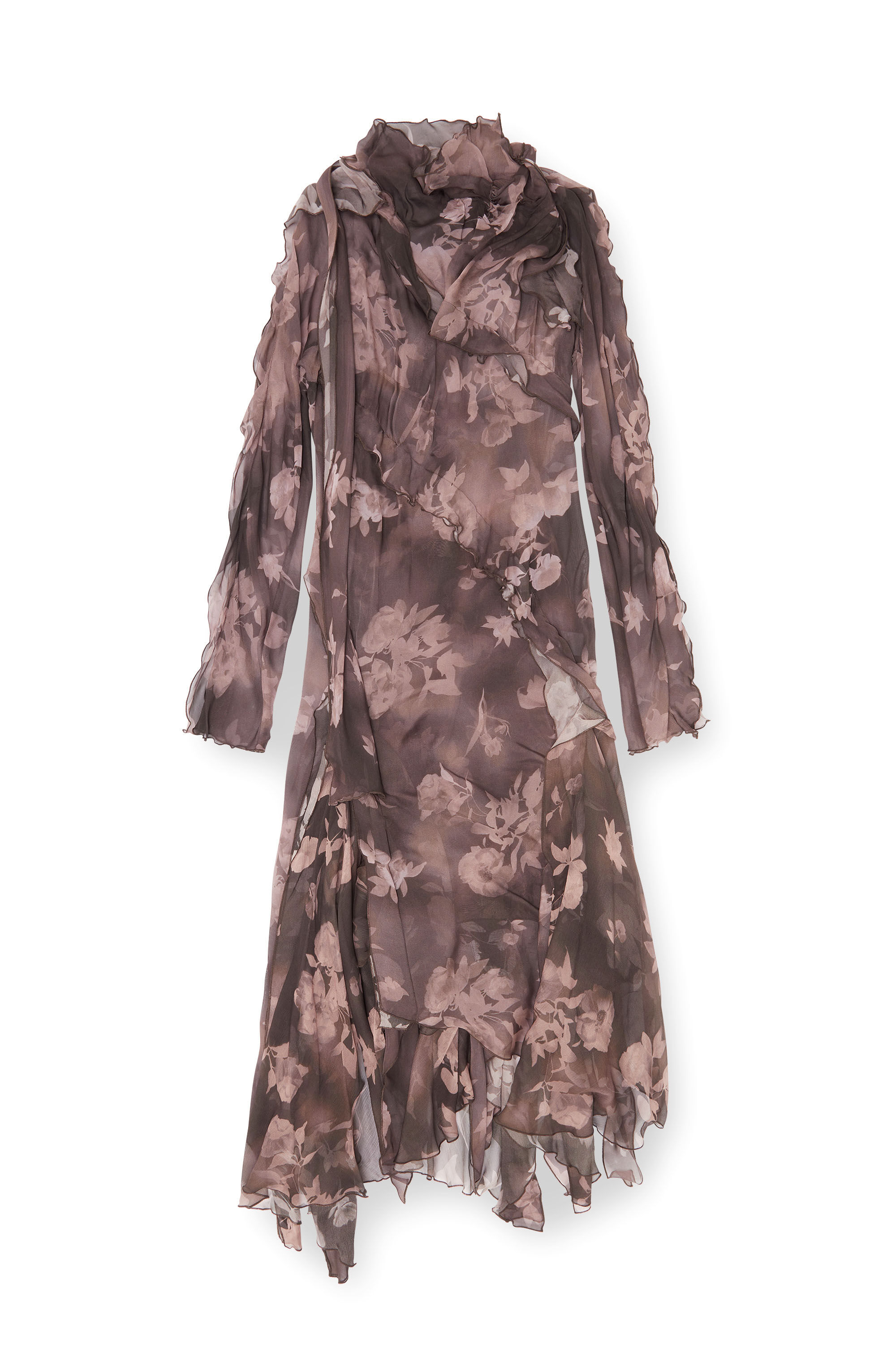 Diesel - D-RIADI, Damen Asymmetrisches Midikleid aus Chiffon und Seiden-Cr&ecirc;pe in Braun - 2