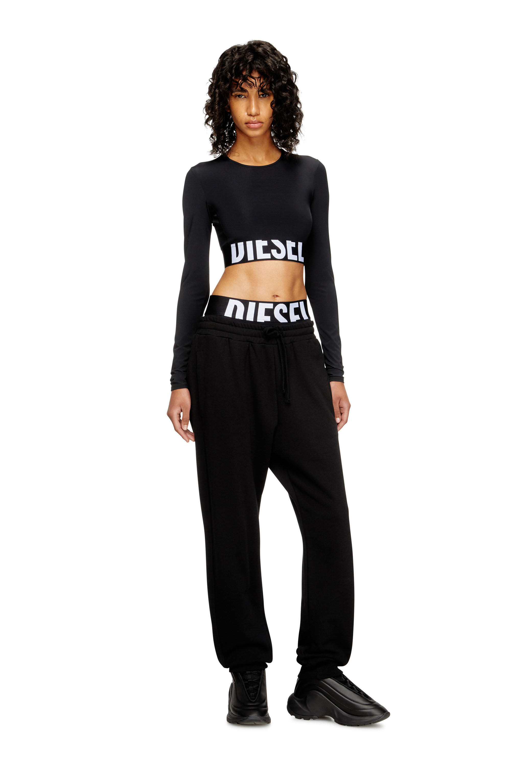 Diesel - MELISSA-D-POP, Damen Verkürzte Oberteil aus Mikrofaser mit Cut-off-Logo in Schwarz - 1