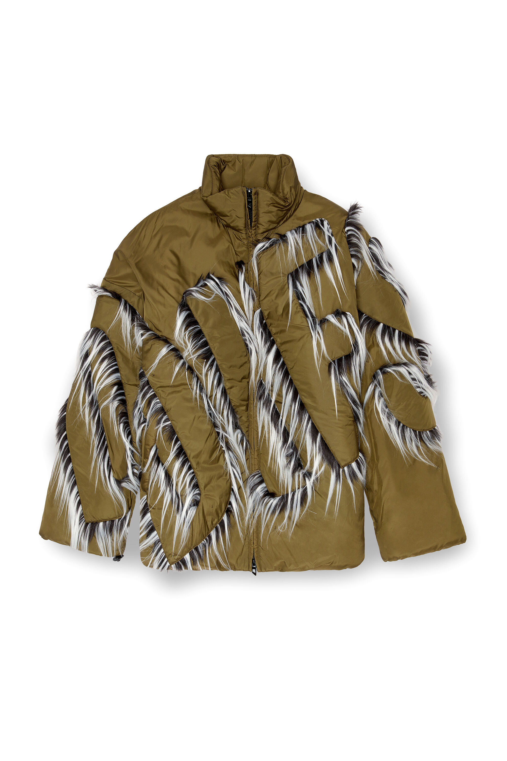 Diesel - G-ADAT, Damen Gefütterte Jacke aus Nylon mit Logo mit flauschigem Besatz in Armeegrün - 1