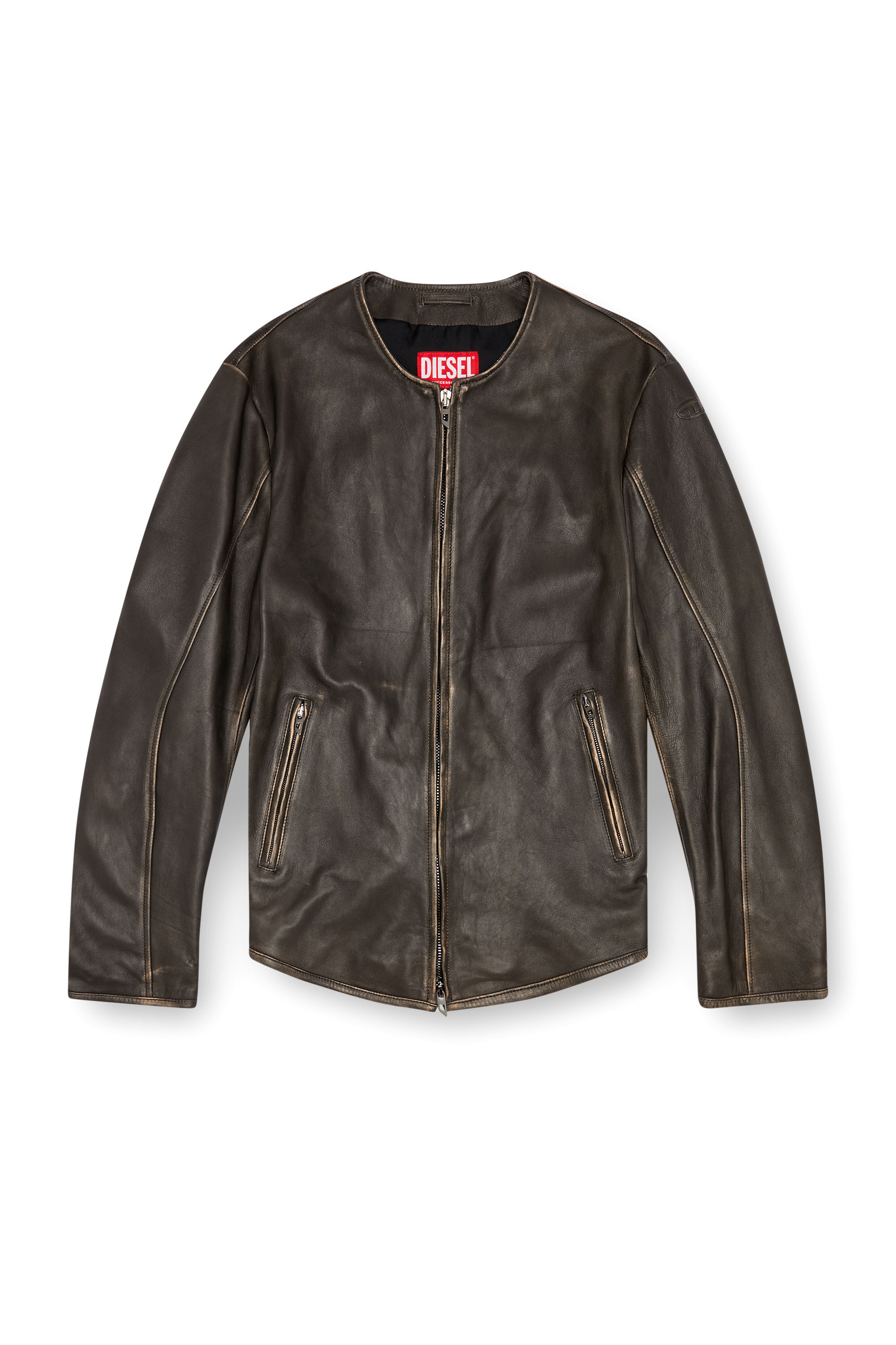 Men s Biker jacket in distressed leather Black Diesel