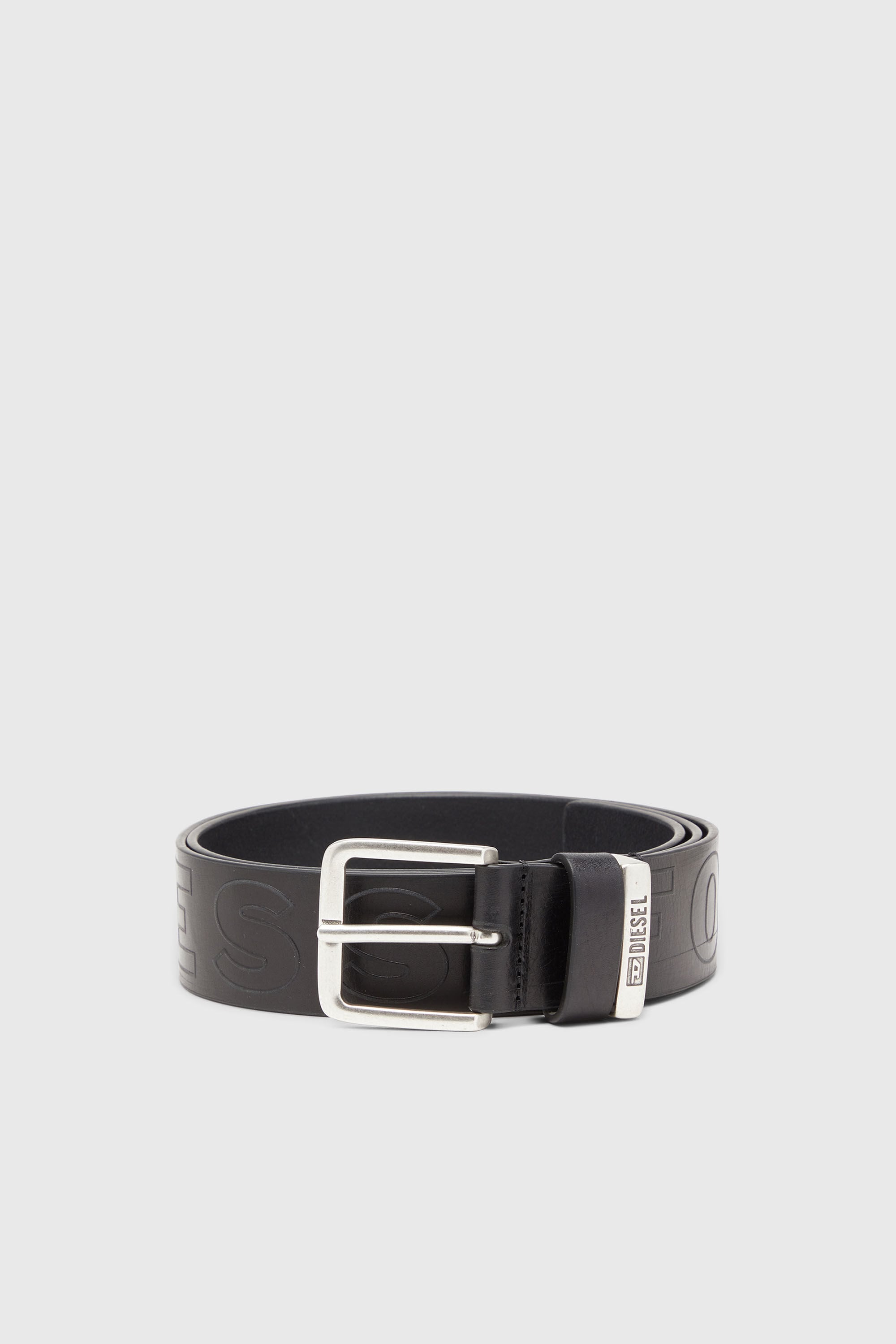 Diesel - B-FSL-OUTLINE, Herren 4 cm Lederg&uuml;rtel mit gepr&auml;gtem Schriftzug in Schwarz - 1