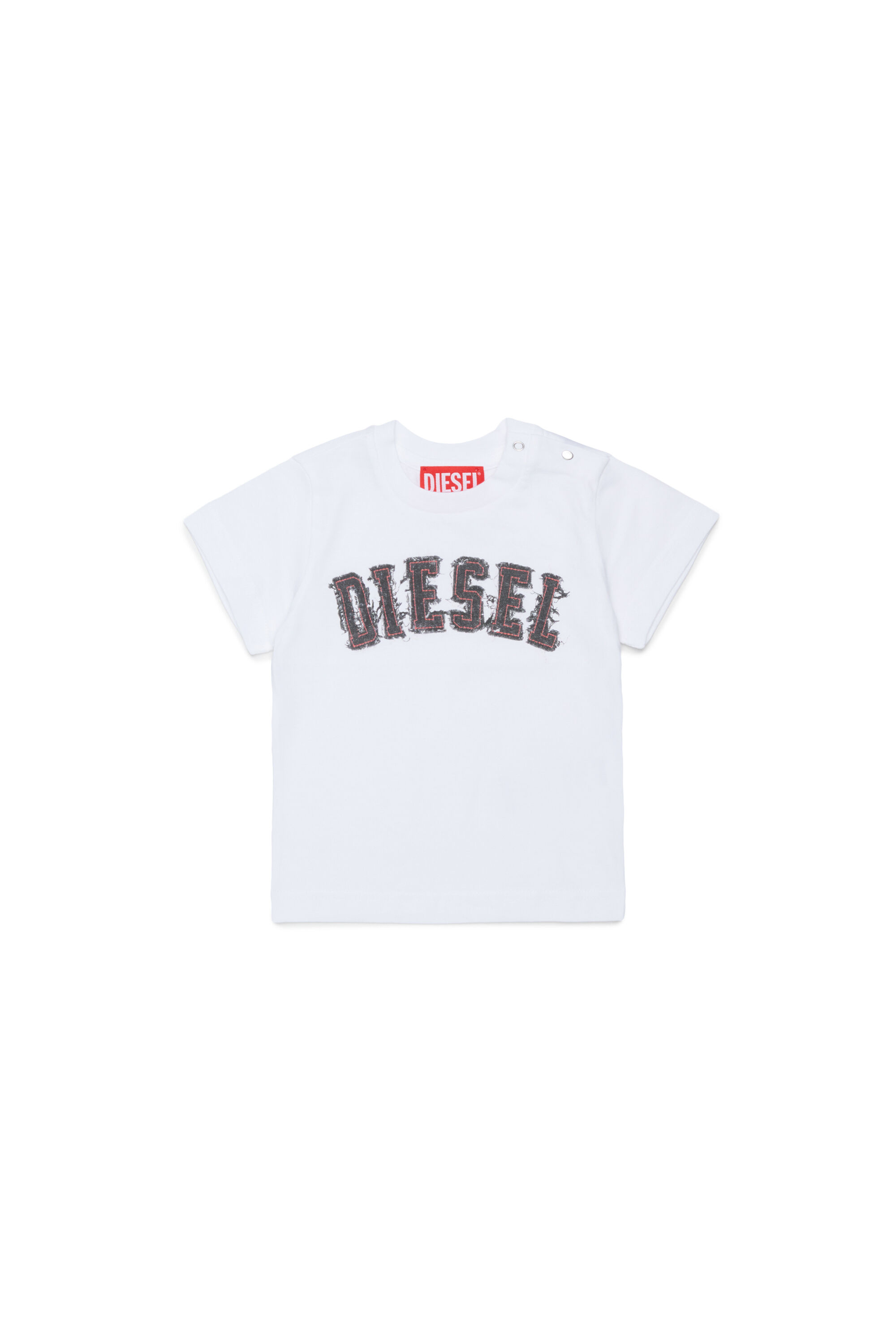 Diesel - TEANSB, Herren Baumwoll-T-Shirt mit Logo in Fransenoptik in Wei&szlig; - 1