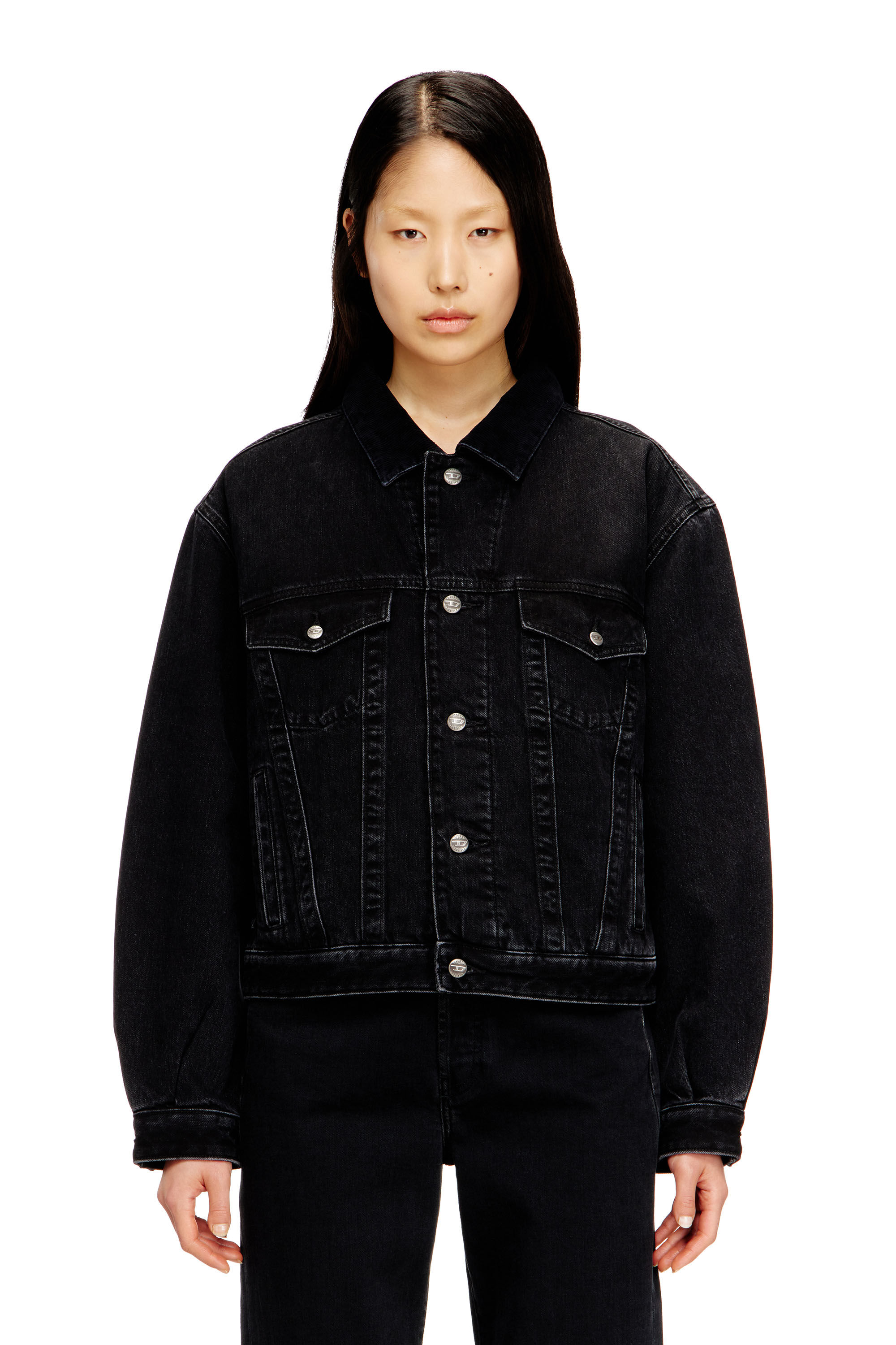 Diesel - D-RANGER-T, Unisex Gesteppte Truckerjacke aus Denim in Schwarz - 6