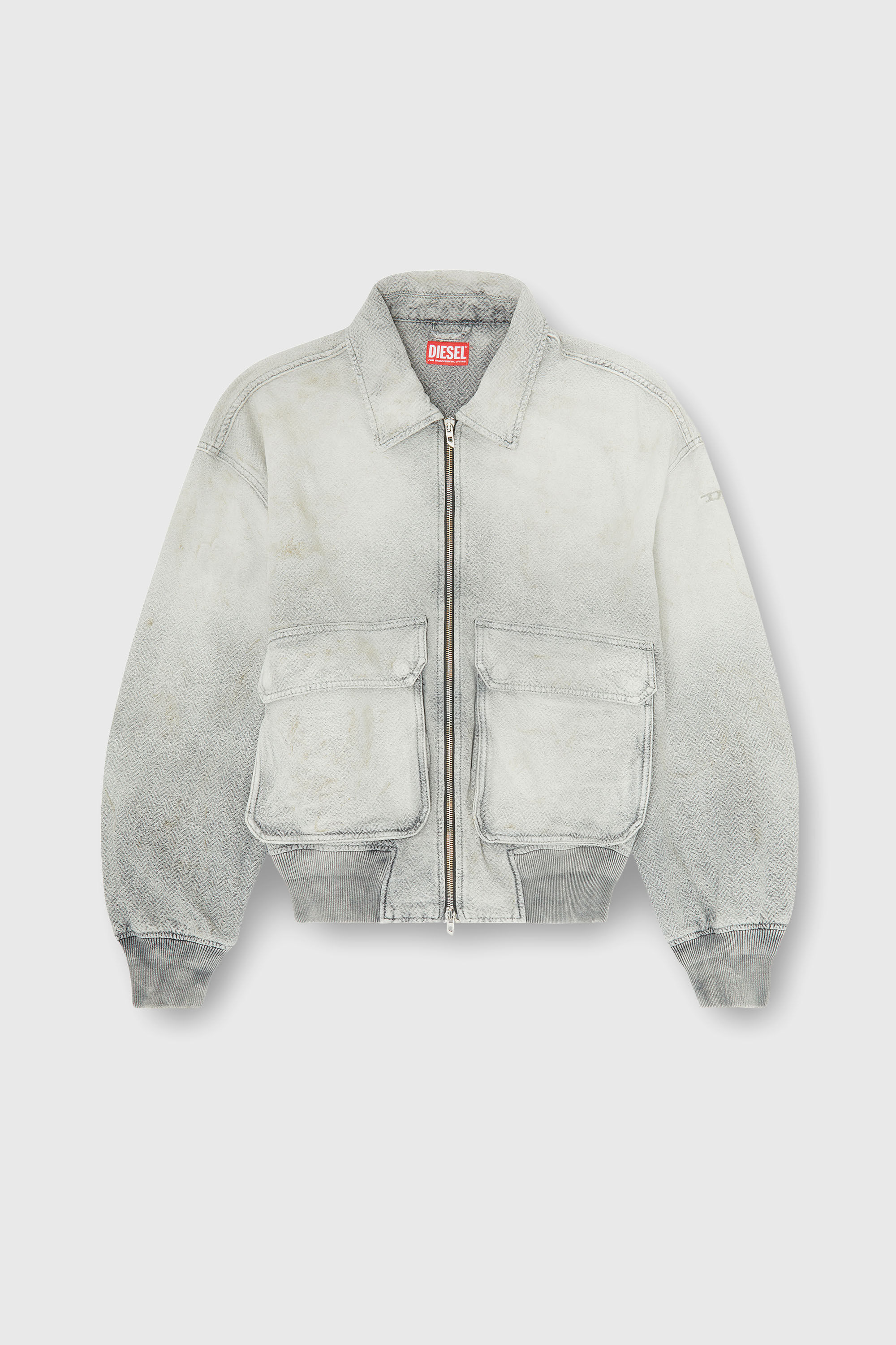 Diesel - D-KURZ, Unisex Jacke aus distressed fischgr&auml;t-denim in Grau - 1
