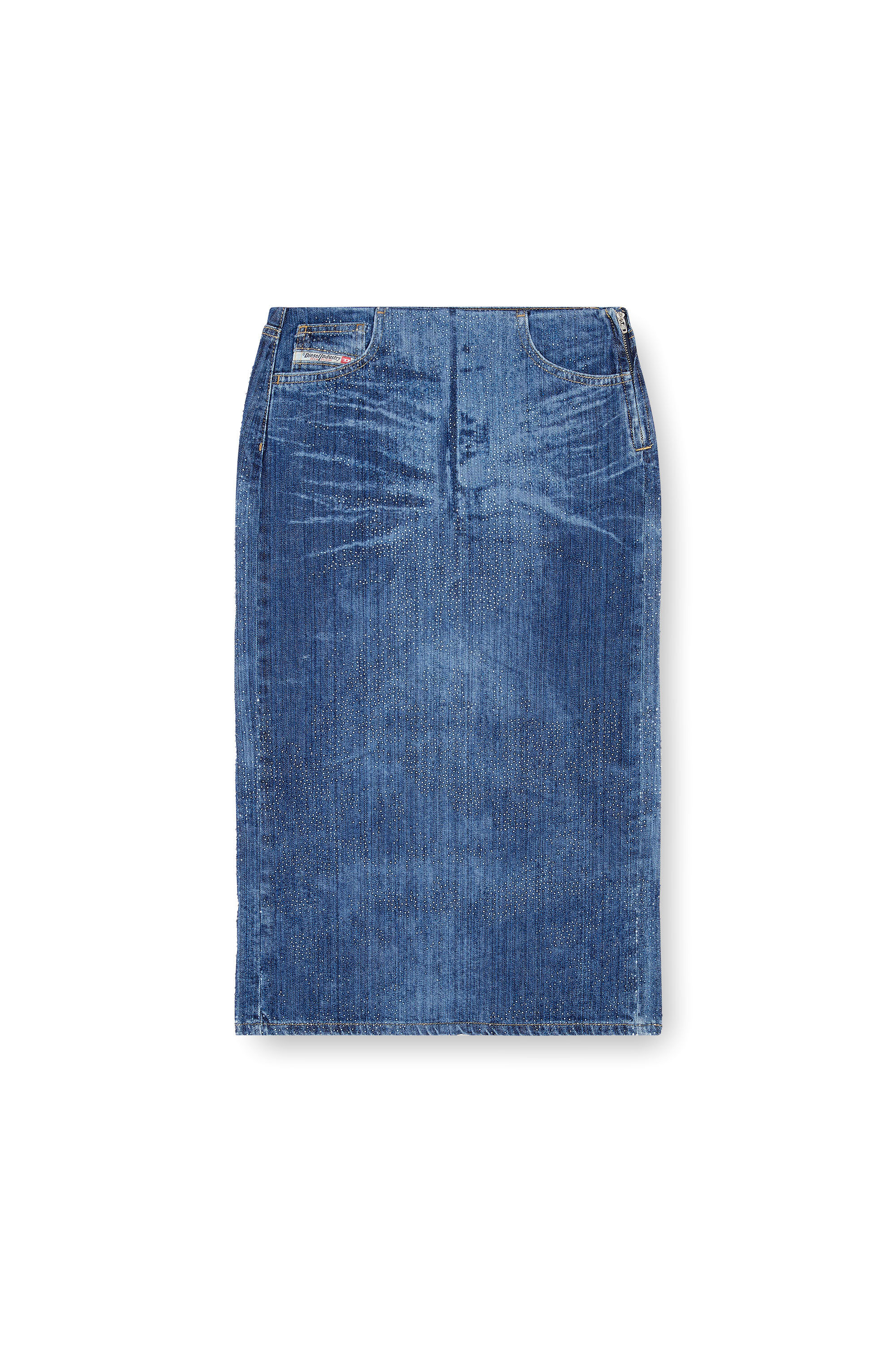 Diesel - DE-PRA-S3, Damen Bleistiftrock aus strassbesetztem Denim in Dunkelblau - 2