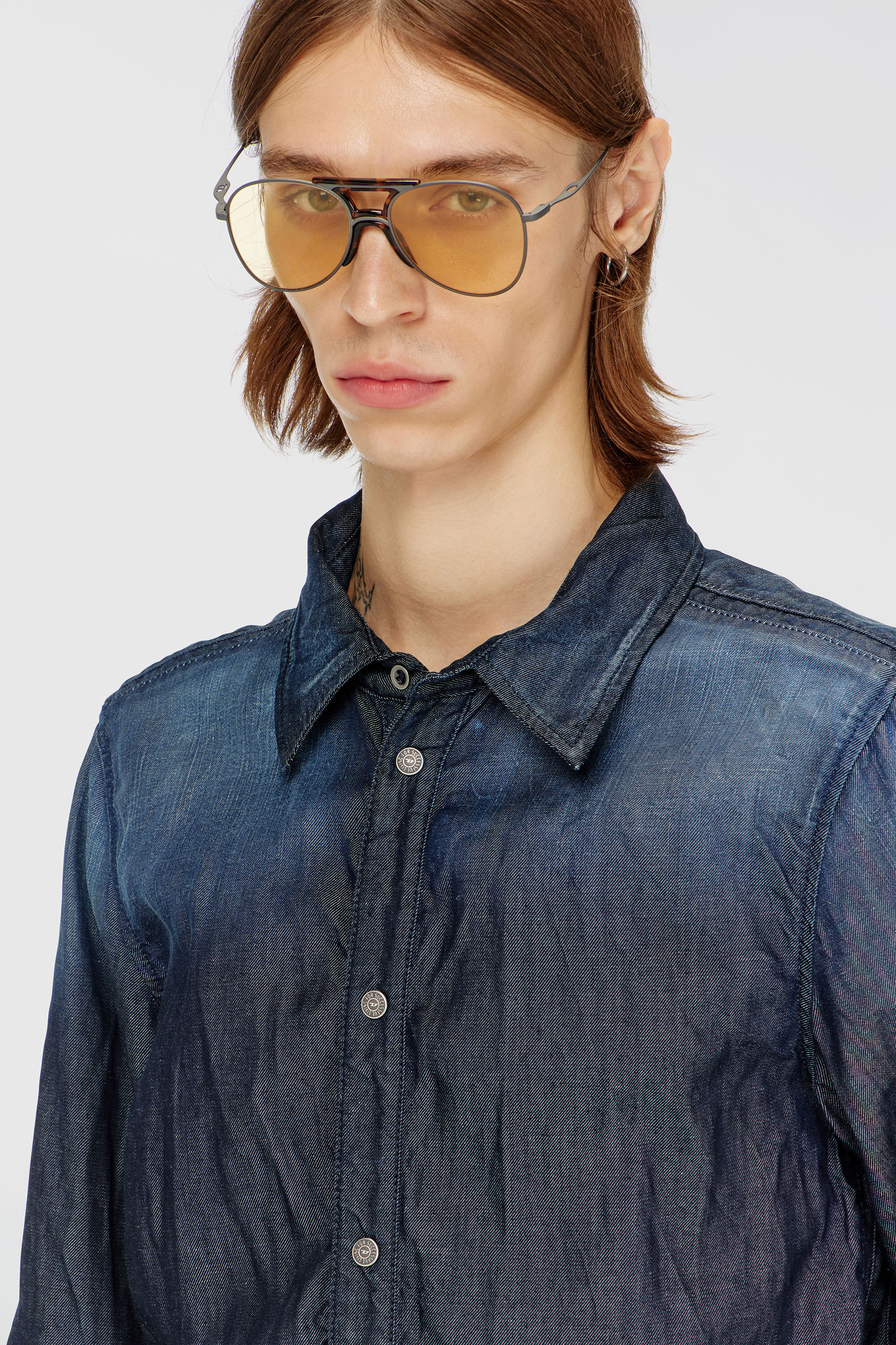 Diesel - D-SYNAR-FSJ1, Herren Hemd aus geknittertem Denim in Dunkelblau - 5