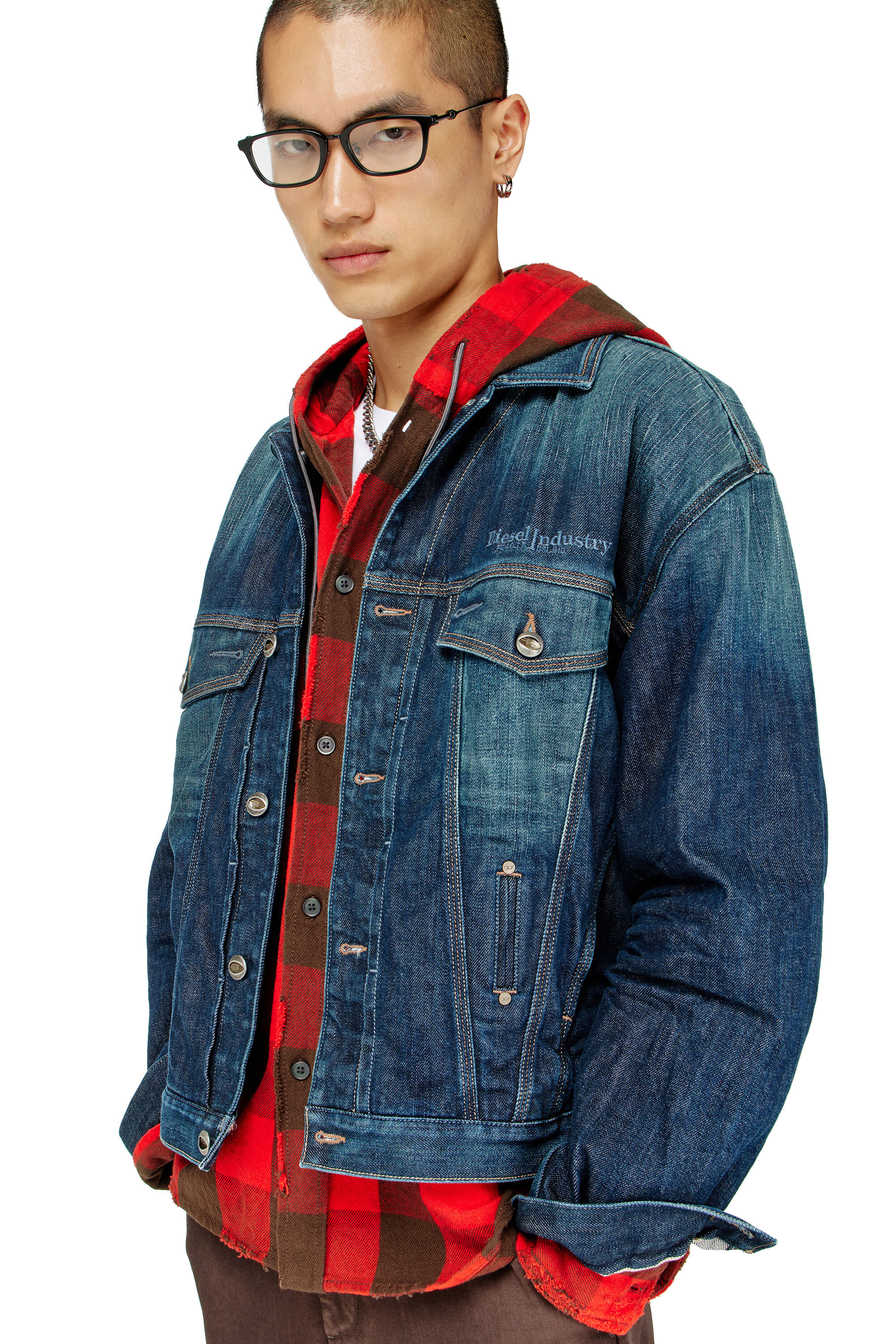 Diesel - S-DRUM-HOODY, Herren Kapuzenshirt aus distressed kariertem Flanell in null - 5