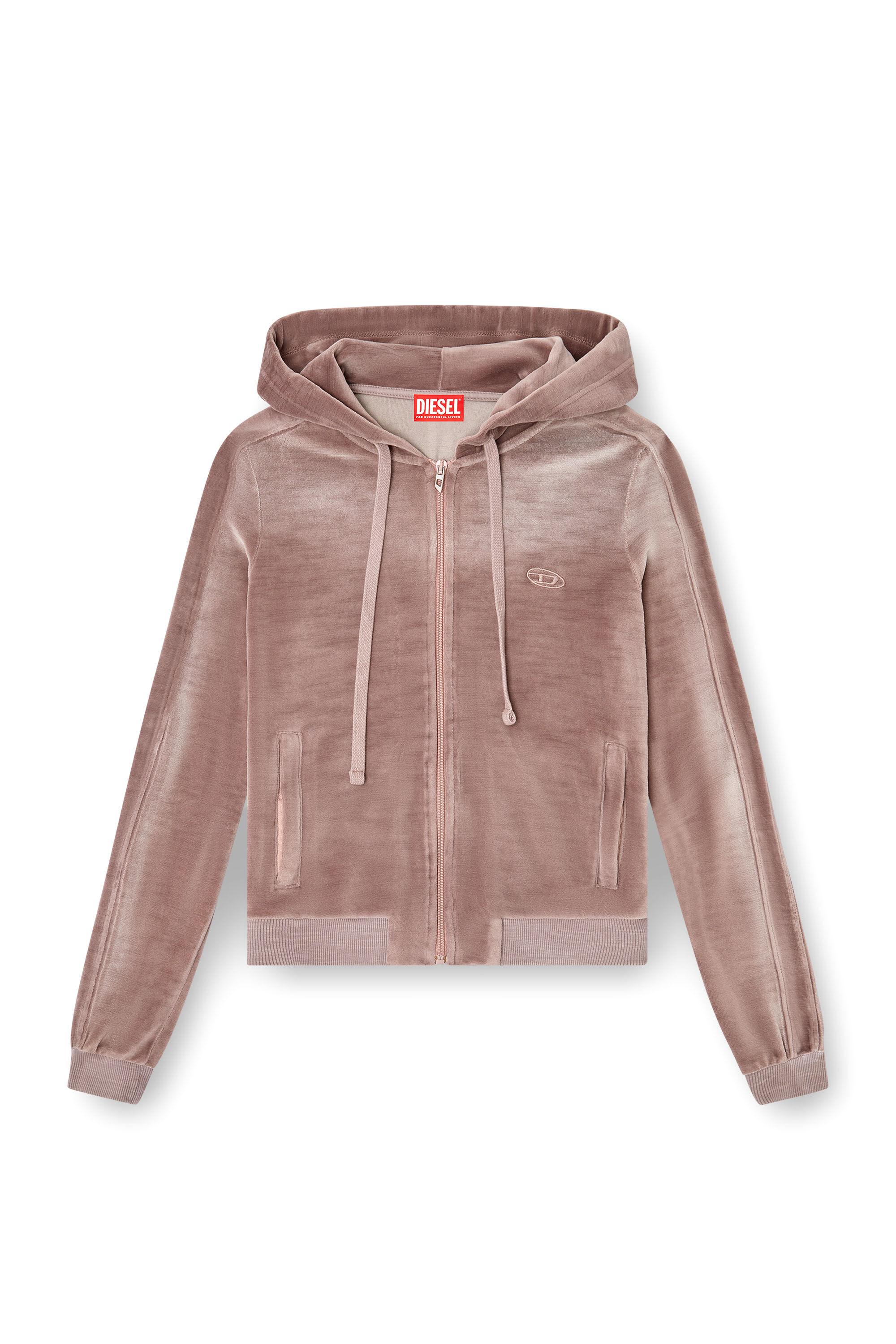 Diesel - F-ELY-Q1, Damen Hoodie mit Reißverschluss aus verblasster Chenille in Rosa - 2