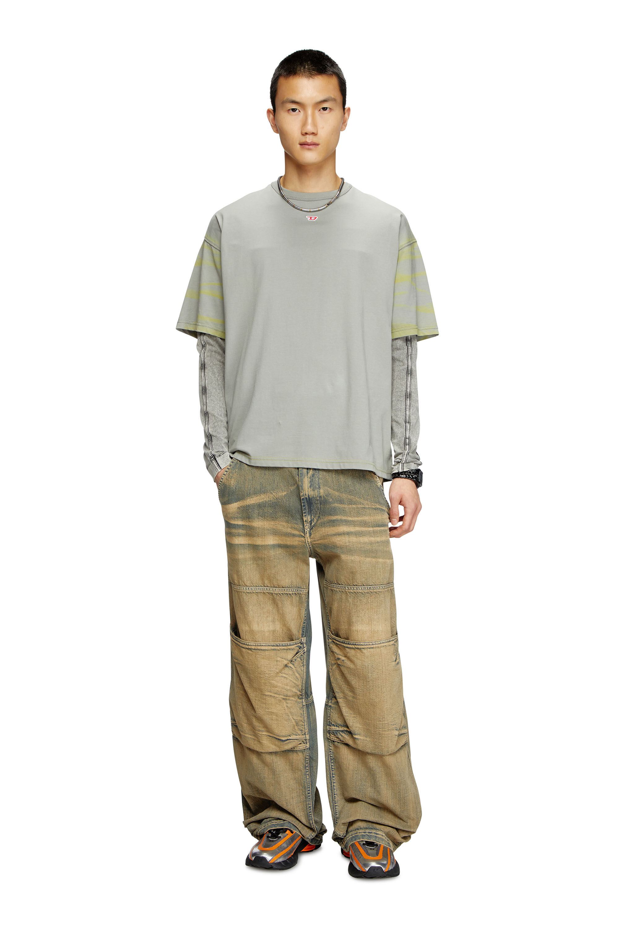 Diesel - T-ADJUST-R23, Herren T-Shirt mit Sprüh-Effekt in Grau - 1